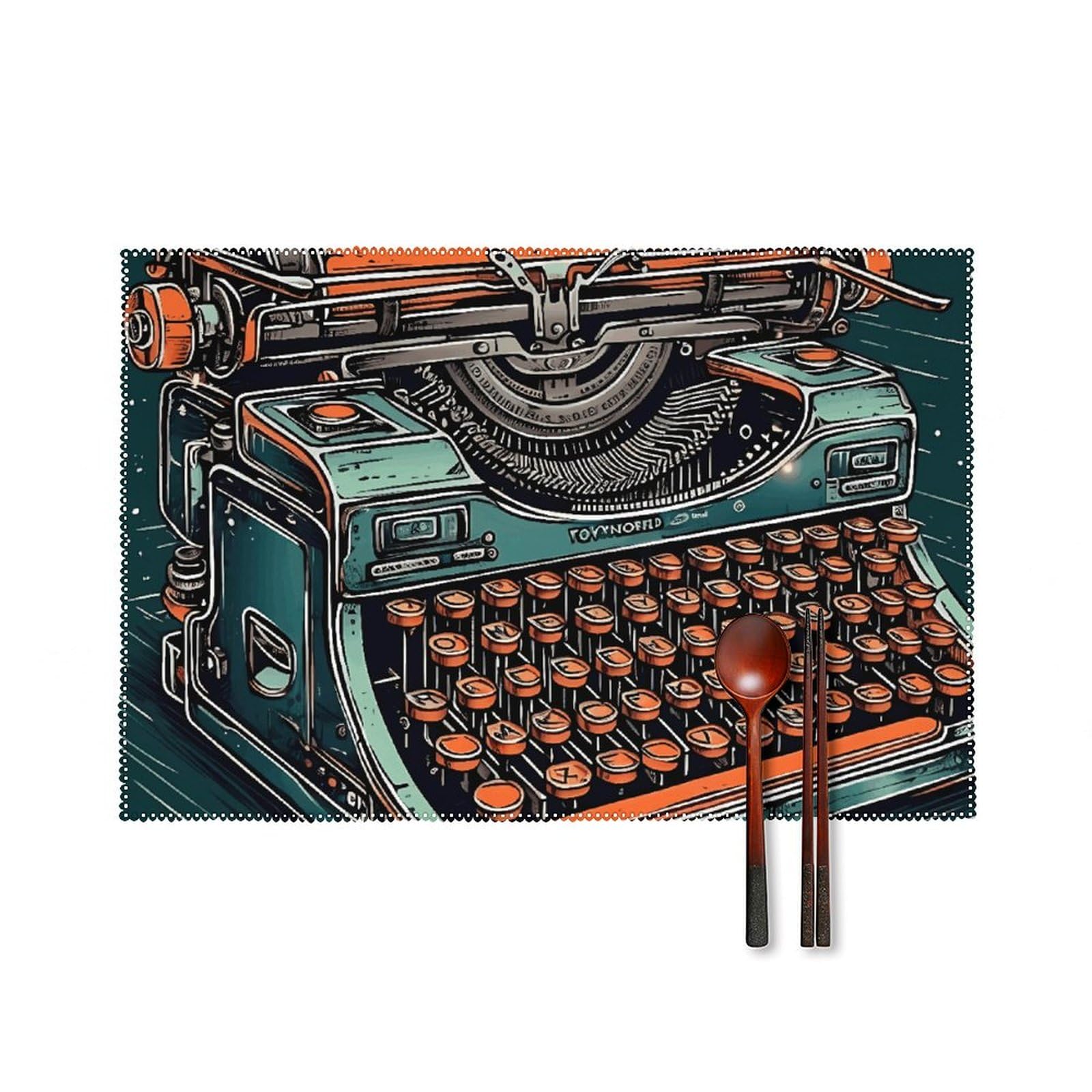 Lot de 4 sets de table imprimés machine à écrire rectangulaires en tissu imprimé retro