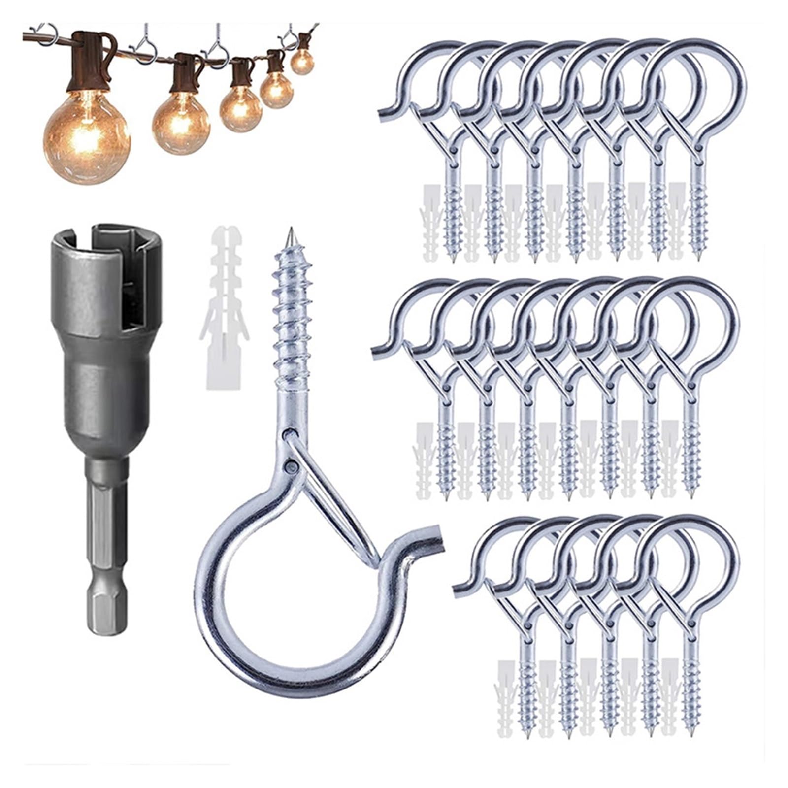 Zzhytang 50 Pcs Q-Shape Hooks With Safety Lock Durable Screw-In Windproof Hooks For Hanging Planters, String Lights, Home & Garden(50 Pcs)