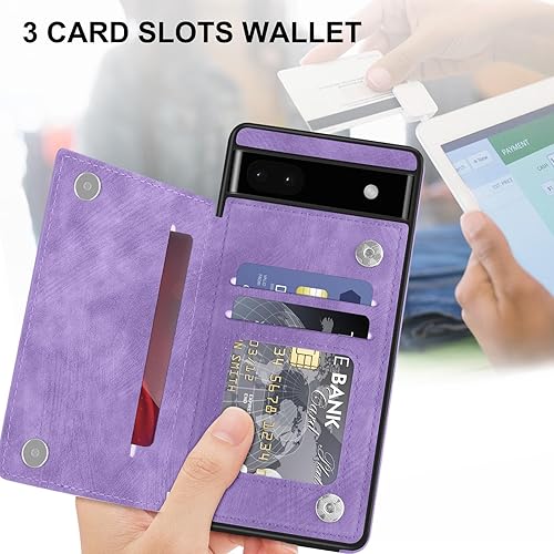 Miniatura 3 de Funda de piel tipo cartera con tarjetero para Google Pixel 6A, con función atril, ranuras para tarjetas, cierre magnético, a prueba de golpes,