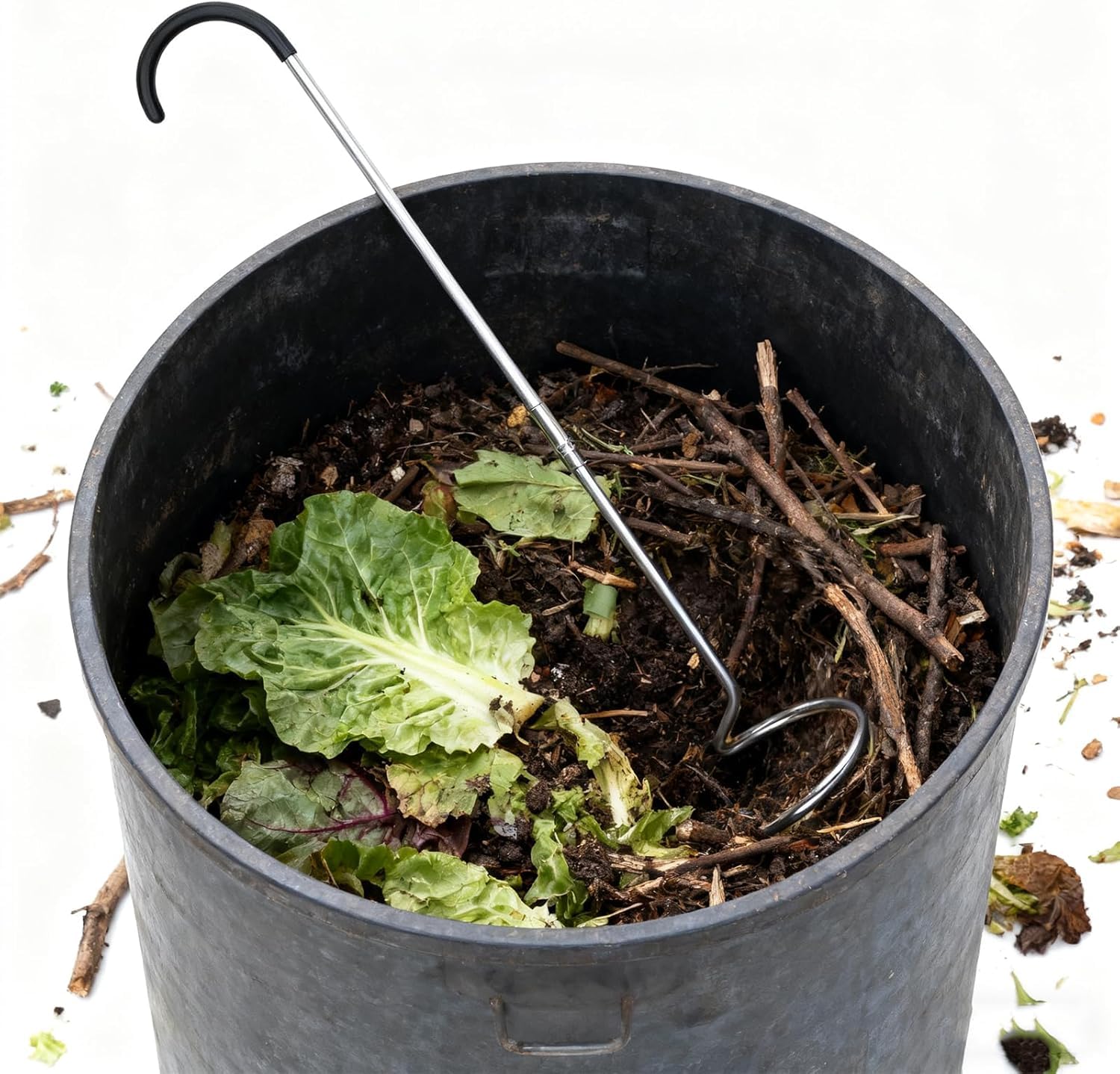SQUEEZE master Aireador de compostaje, agitador, herramienta manual de manivela de acero inoxidable para vasos de compostaje al aire libre, agitador, garra de jardín, mezcla de compost