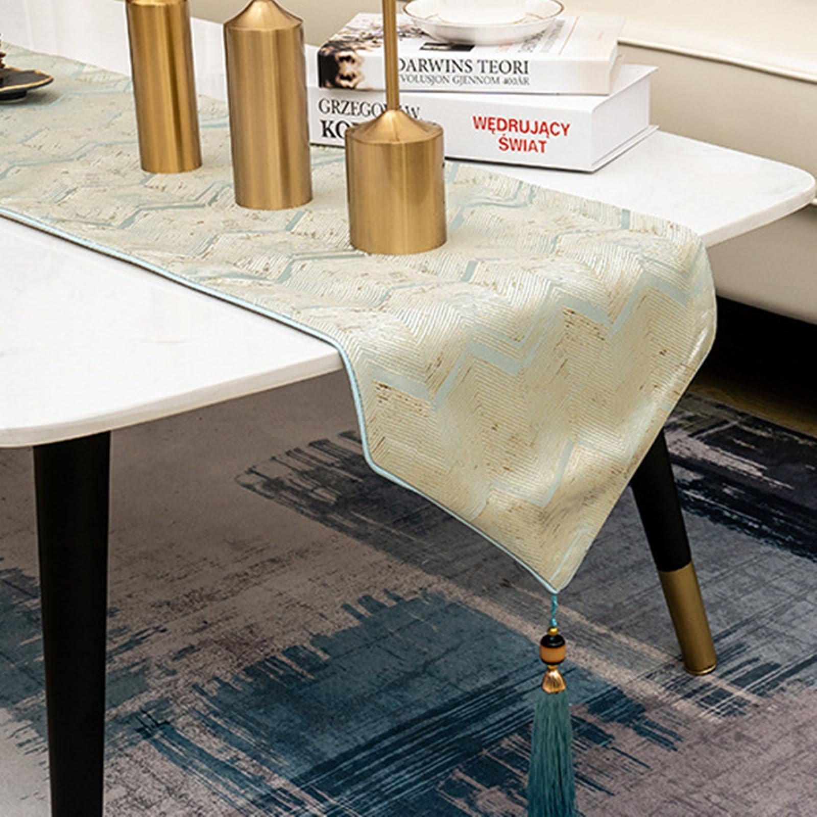 Tischläufer Polyester Modern, Tischläufer Wohnzimmer 33x220 cm, Einfaches Wellenmuster mit Quasten