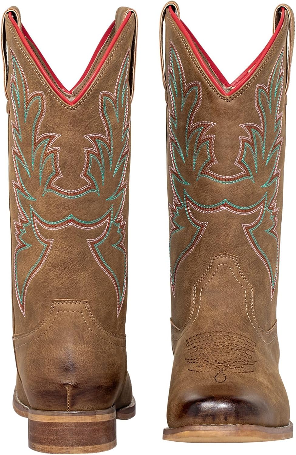 J's.o.l.e Square Toe Cowboy Boots for Women Wide Calf Pull On Fashion Embroidered Western Cowgirl Boots