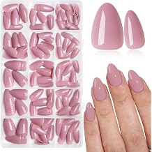 AddFavor Almond Press on Nails Short Fake Nails, 160pcs Dusty Pink Nails Press ons False Nails Short Press on Nails Almond Glue on Nail with Adhesive Tab for Women Girls, 16 Sizes