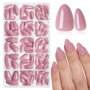 AddFavor Almond Press on Nails Short Fake Nails, 160pcs Dusty Pink Nails Press ons False Nails Short Press on Nails Almond Glue on Nail with Adhesive Tab for Women Girls, 16 Sizes