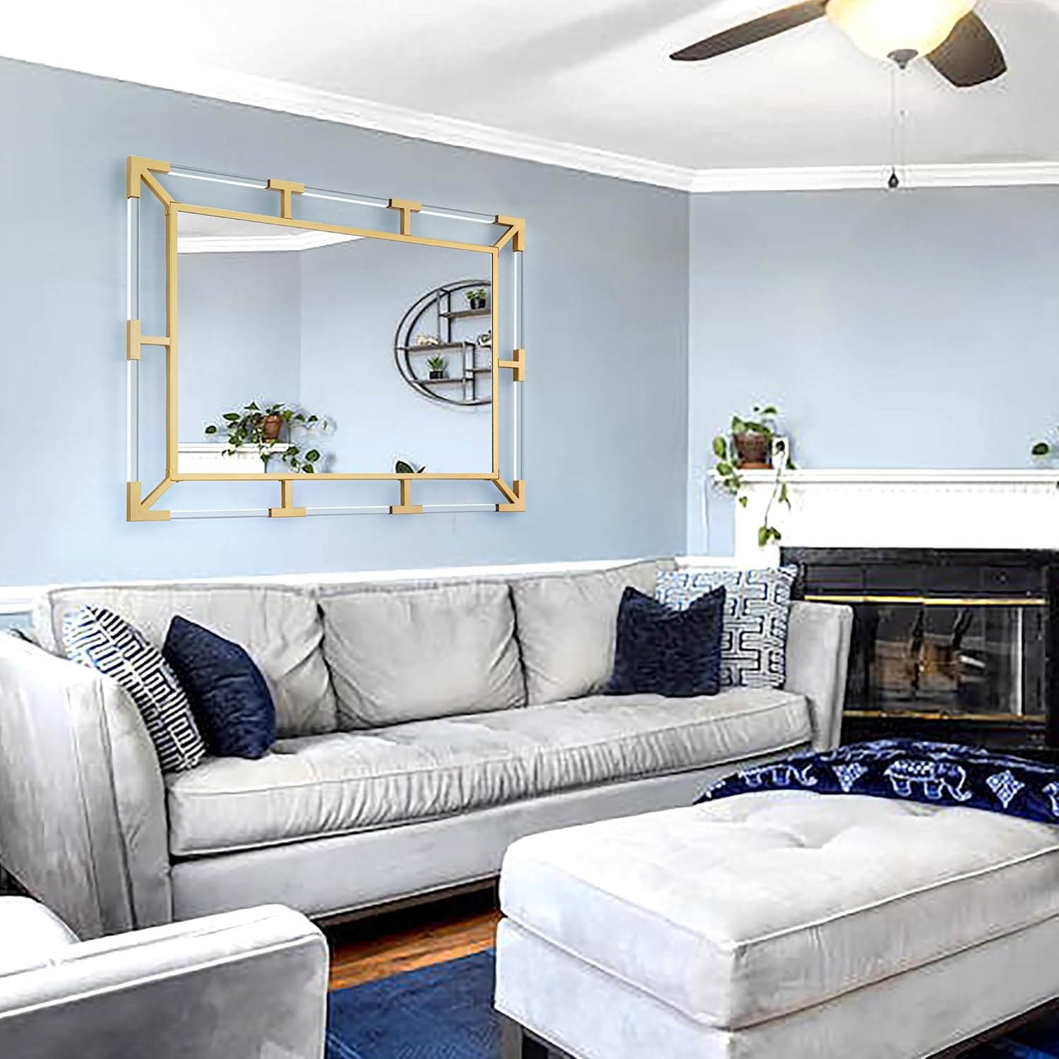 Chende 36" x 48" Large Wall Mirror for Living Room, Gold Decorative Mirror with Crystal Acrylic and Metal Frame, Modern Rectangular Metal Wall Decor, Gorgeous Unique Design for Gifts