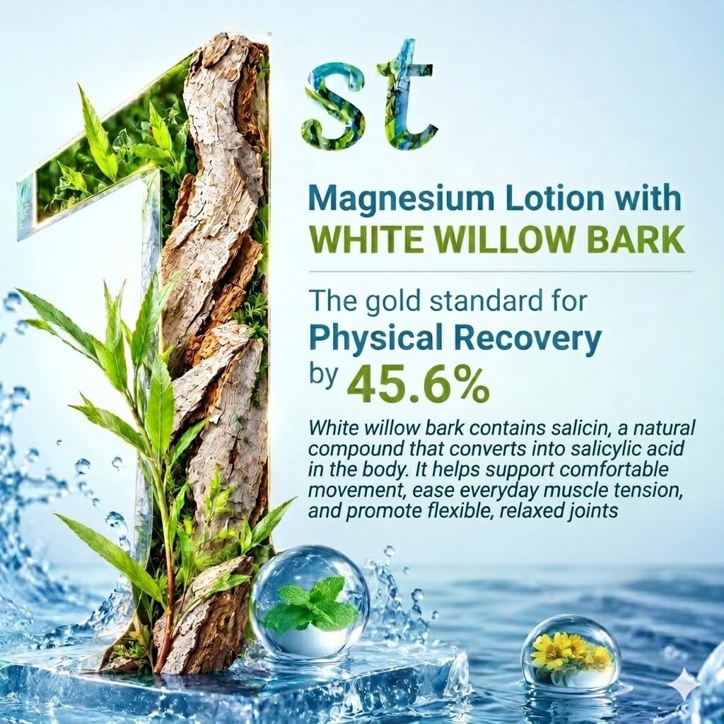 High-Concentrated Magnesium Lotion with Eucalyptus, Arnica, MSM, Boswellia - First Magnesium Cream with White Willow Bark for Extra Relaxation & Relief, Moisturizing Body Lotion - Father Gifts