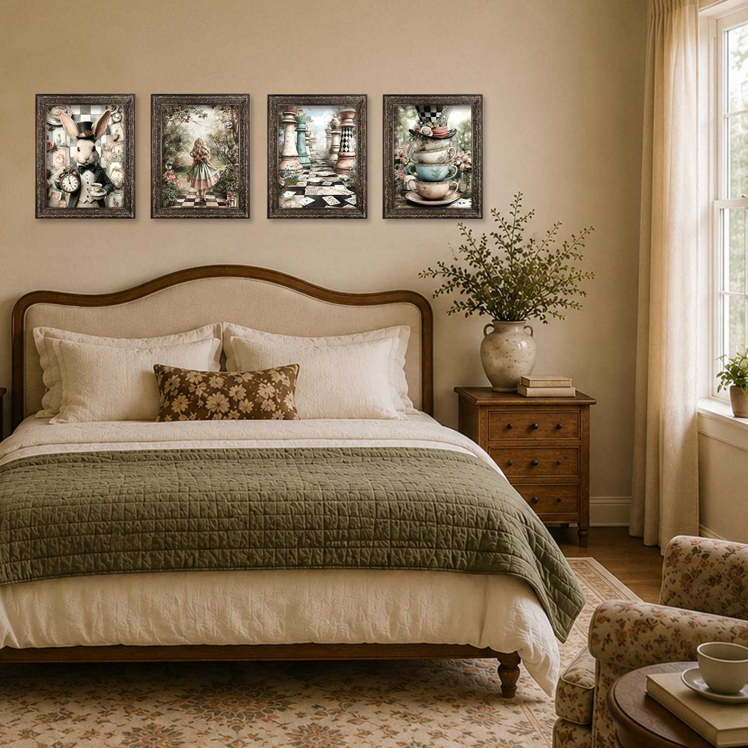 Locomiss Vintage Fantasy Bunny Wonderland Girl Wall Art Decor, Fantastic Dreamy Cottagecore Garden Tea Cup Prints Posters for Girls Room Bedroom Farmhouse Living Room Decor, Set of 4 (8x10 Unframed) image 4