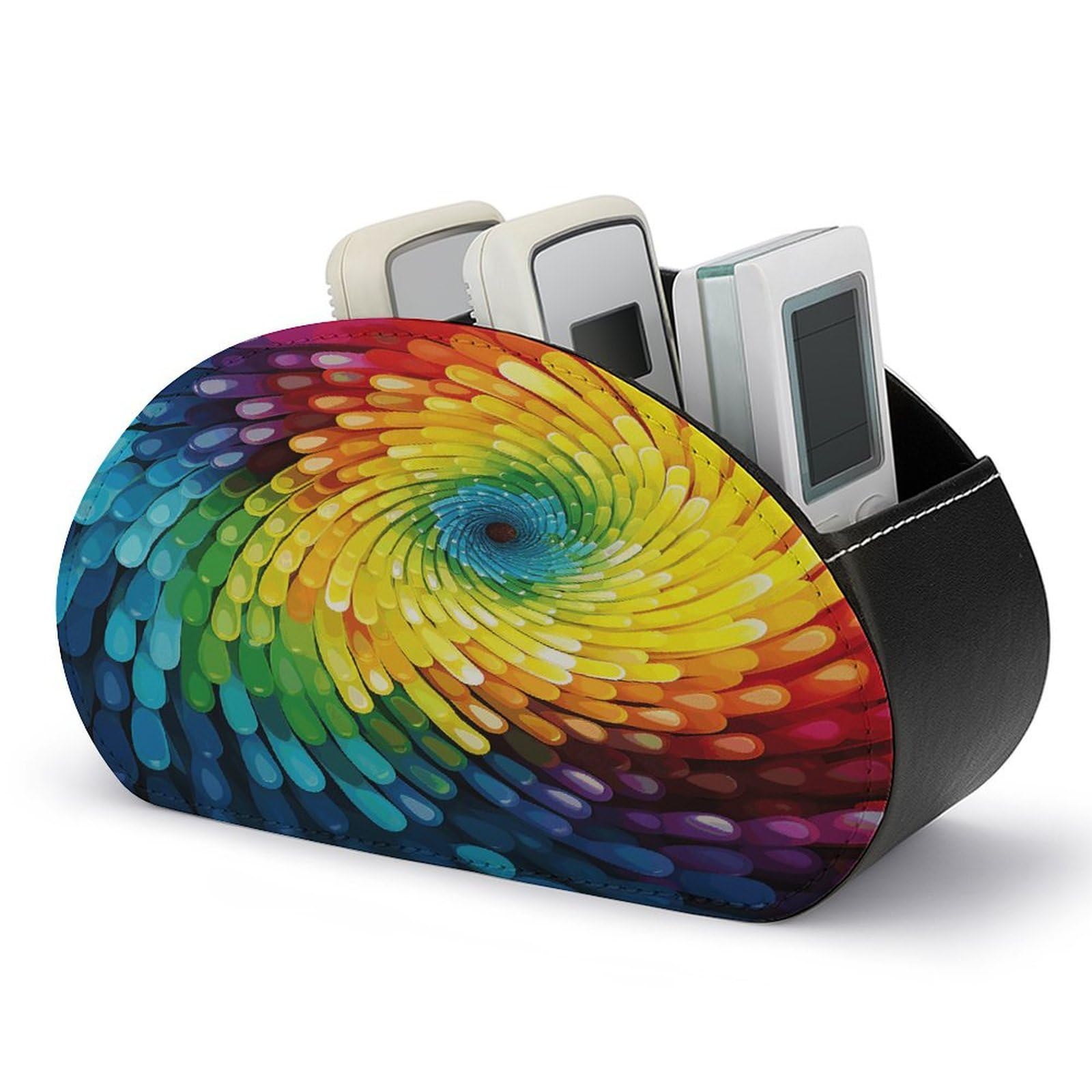 VstaDank Rainbow Swirl Remote Control Holder with 5 Compartments TV Remote Caddy/Box PU Leather Multifunctional Office Desk Storage Box Bedside Table Desk Storage Organizer