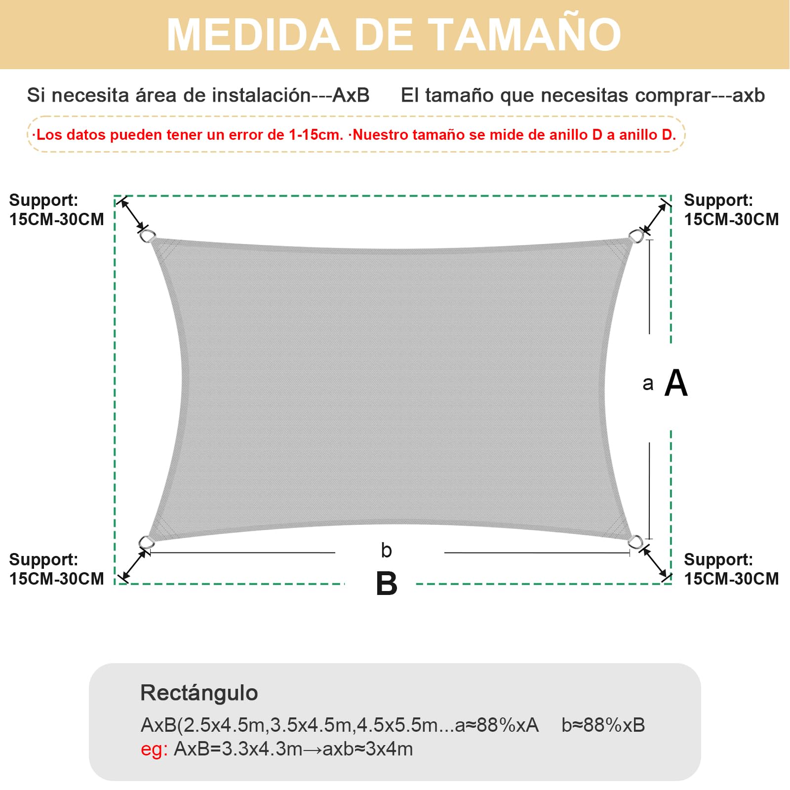 HENG FENG Toldo Vela de Sombra HDPE Rectangular 2x3m Protección Rayos UV Resistente Transpirable para Terraza Patio Exterior Jardín Color Antracita