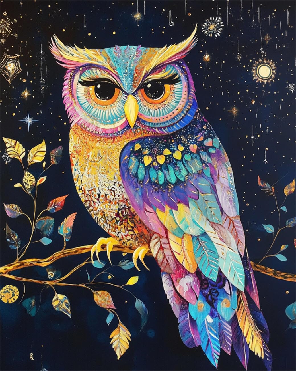 RKFLGEW DIY Embroidery Beads Set Colorful Owl 40x50cm