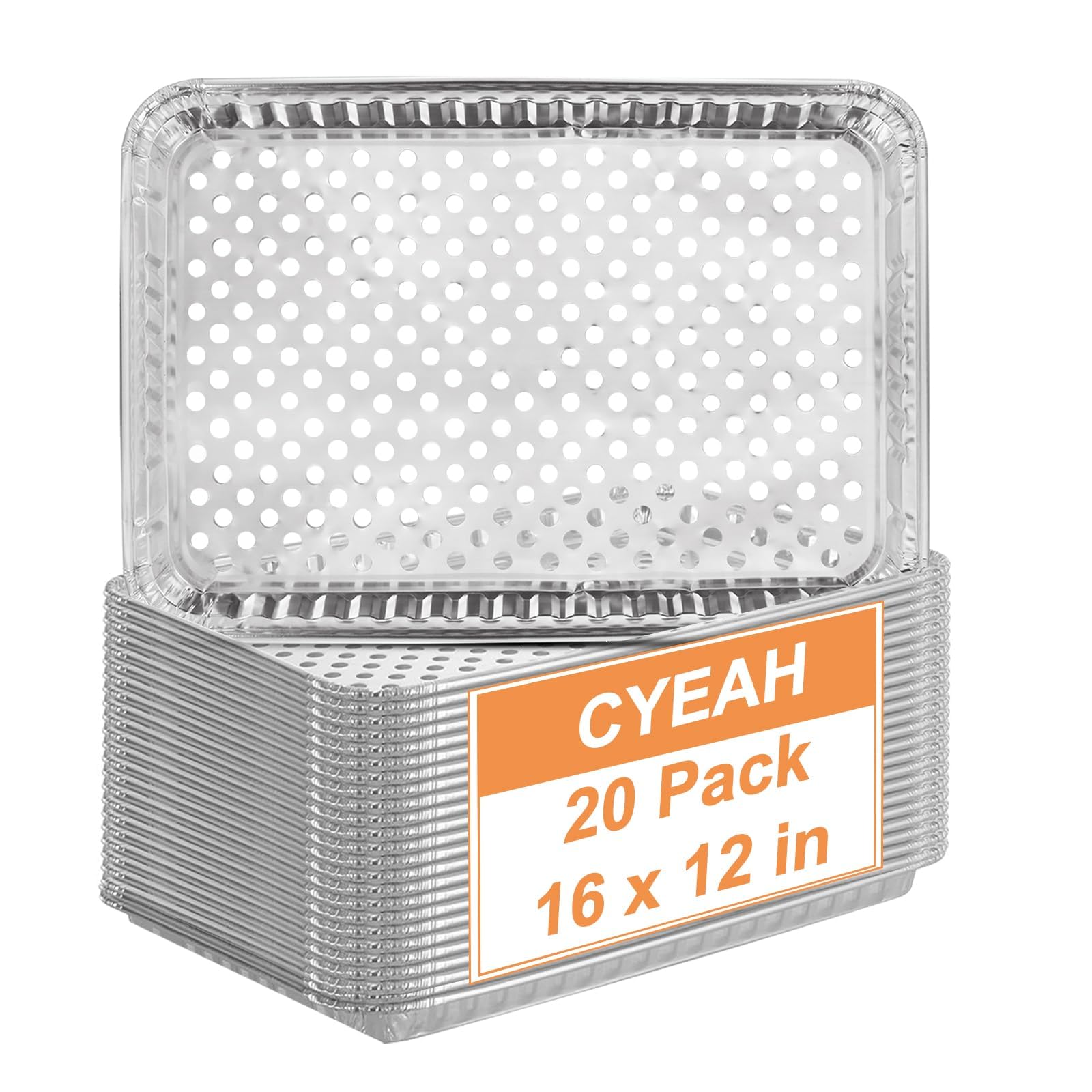 CYEAH Einweg-Grill-Topper-Pfannen aus Aluminiumfolie, Grill-Topper, Pfanne mit Löchern, nicht viskose Aluminiumfolie, Grillschale für Outdoor-Kochen und Camping, keine Reinigung erforderlich, 20 Stück