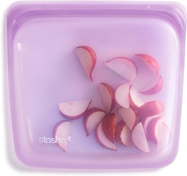 Stasher Silicone Reusable Storage Bag, Sandwich Bag, Reusable Freezer Bags, Microwave, Dishwasher, Oven Safe, Sous Vide, Lunch Container, Eco Friendly, Leak-free Food Storage Bags, 28 oz, Purple
