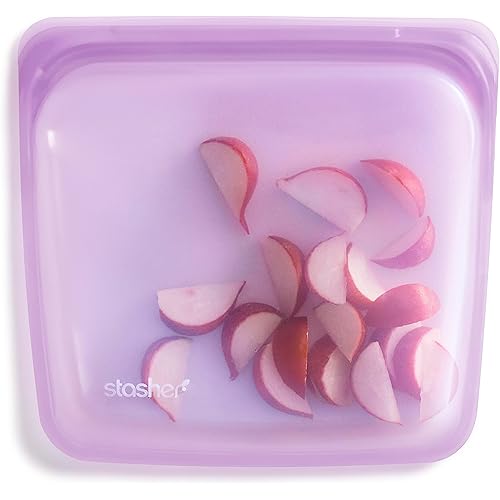 Stasher Silicone Reusable Storage Bag, Sandwich Bag, Reusable Freezer Bags, Microwave, Dishwasher, Oven Safe, Sous Vide, Lunch Container, Eco Friendly, Leak-free Food Storage Bags, 28 oz, Purple | Reusable Food Bag