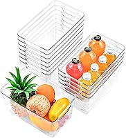 Freebat 12-Pack Clear Stackable Storage Bins with Handles - Pantry, Fridge, Cabinet Organizers