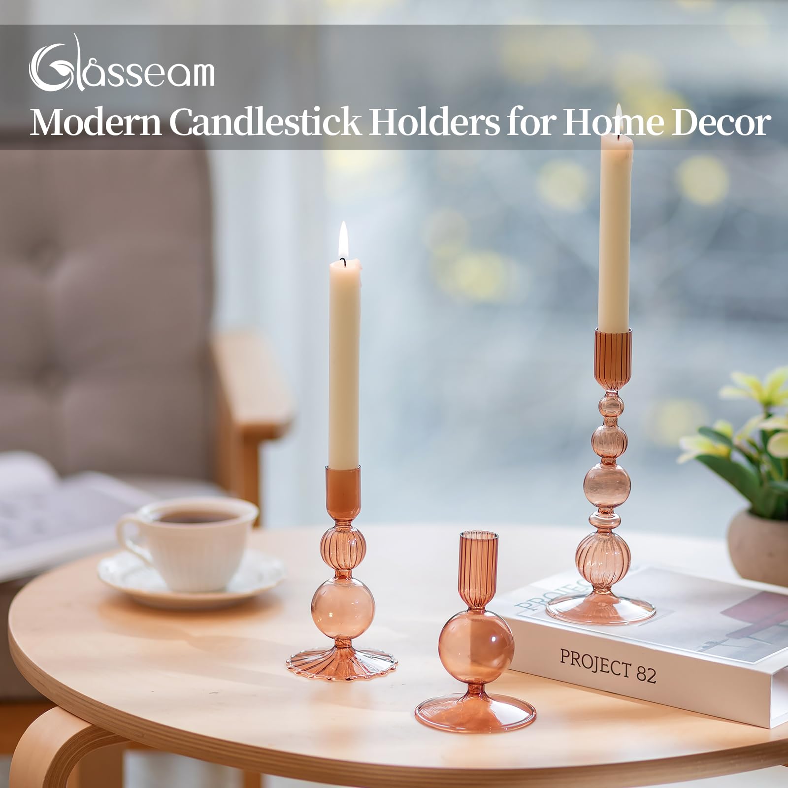 Glasseam Set Of 4 Clear Glass Taper Candle Holders - Varying Heights (15cm To 30cm) For Centerpiece Decor