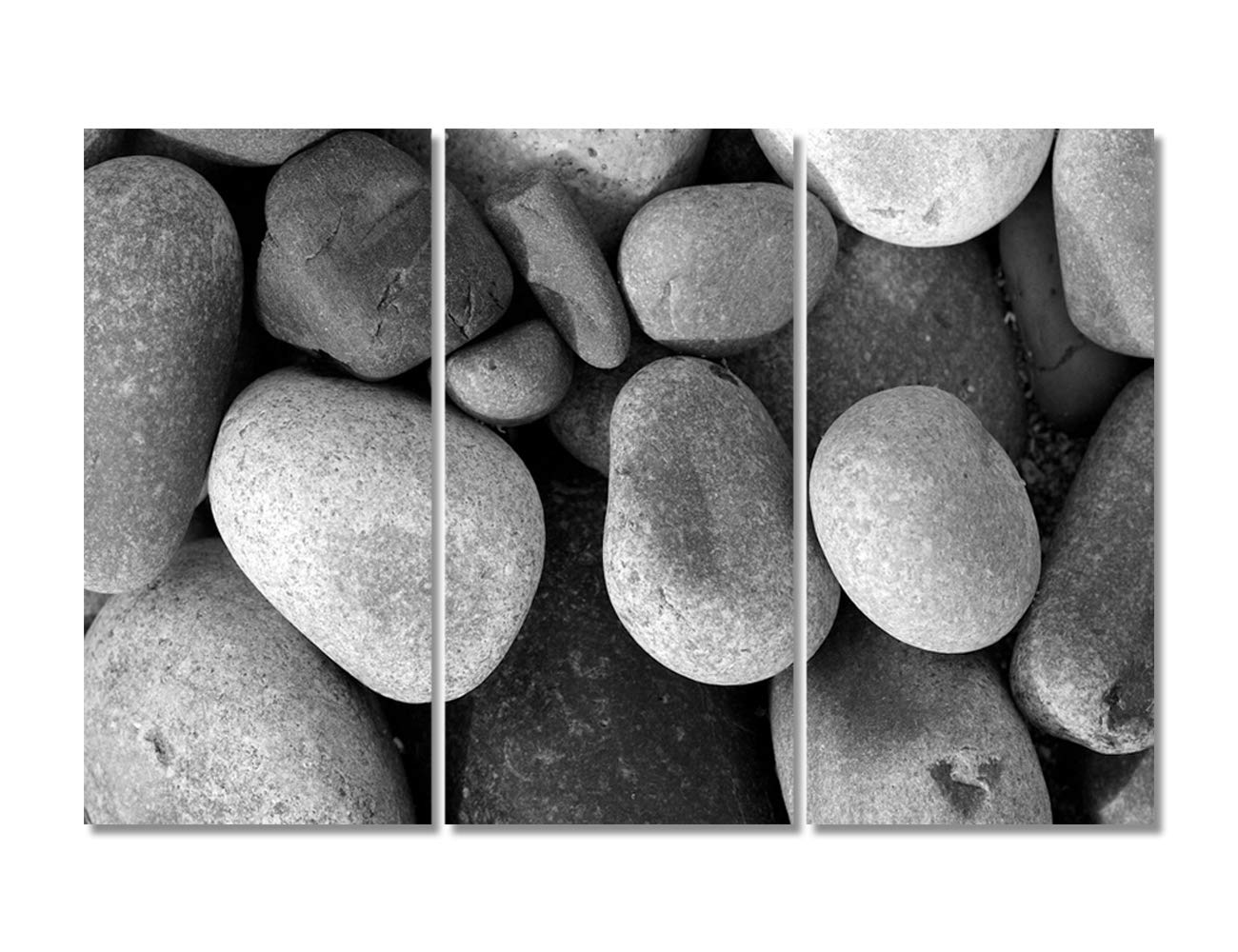 TISHIRON Canvas Prints Wall Art Zen Stones Balance Pebbles Stack on Beach Modern Wall Decor Natural Mineral Black and White Wall Art Giclee Gallery Wrapped Posters and Prints 40"x20"x3 Panels