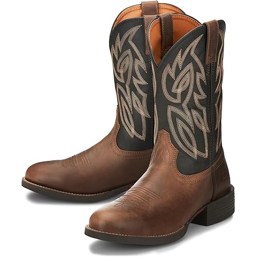 Justin Rendon 11" Western Boot - Men's Round Toe, Cowhide, Removable Orthotic Insole, Slip-Resistant Rubber Outsole