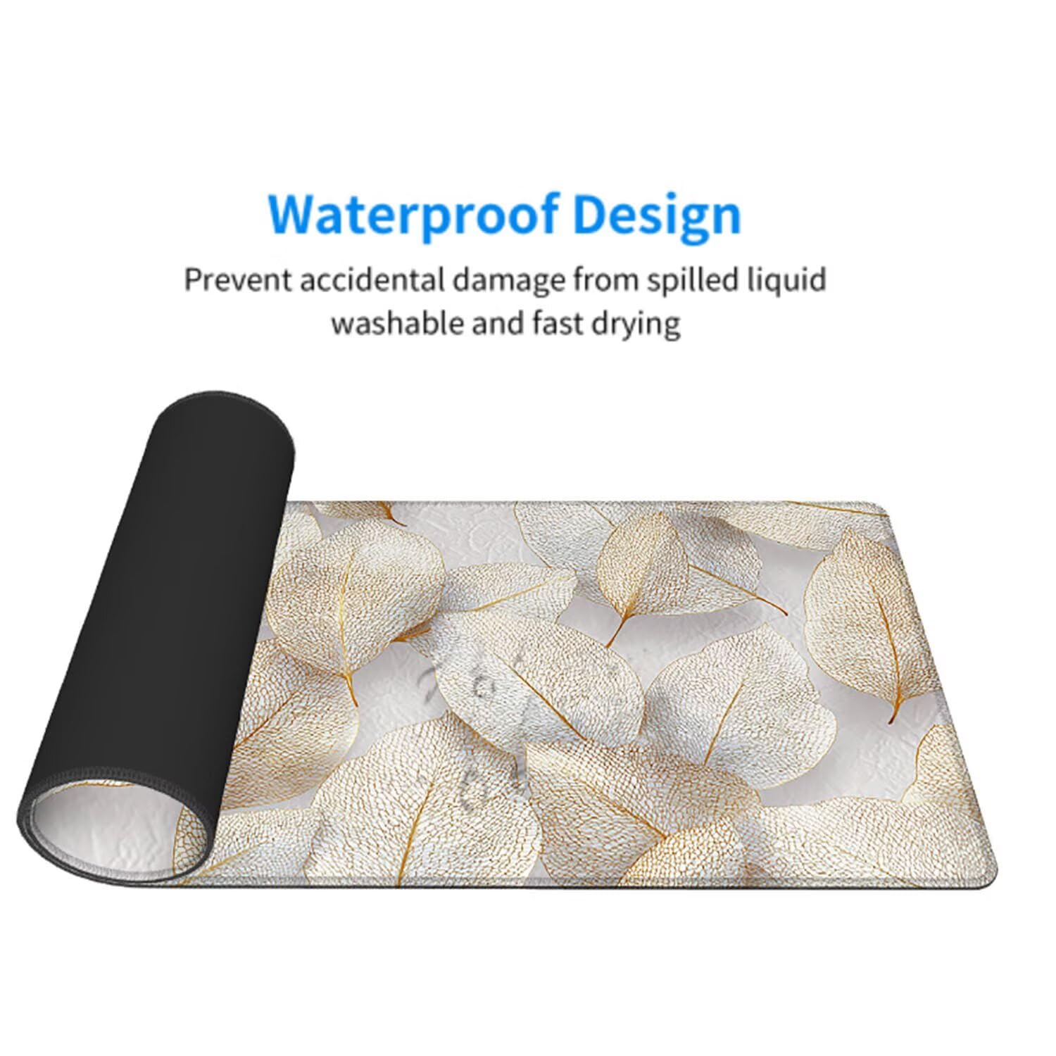 Kremowa podkładka pod mysz XXL 1400 x 600 x 3 mm podkładka pod mysz biurko duża podkładka pod mysz dla graczy liście akcesoria biurko praca laptop klawiatura mysz szyte krawędzie antypoślizgowe w-1728