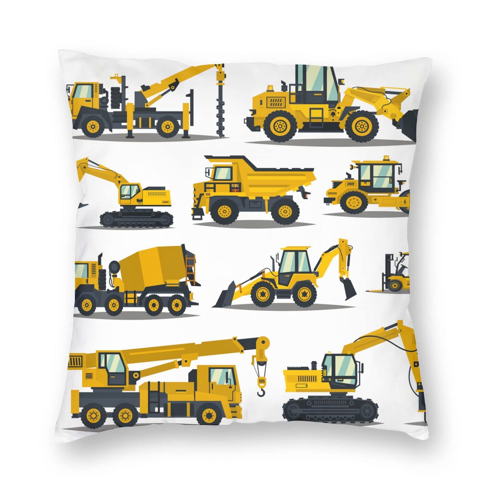 feelacle Tractors Trucks Excavator Decorative Throw Pillow Covers Construction Vehicles Pillows Case Square Cushion Cover Standard Pillowcase for Sofa