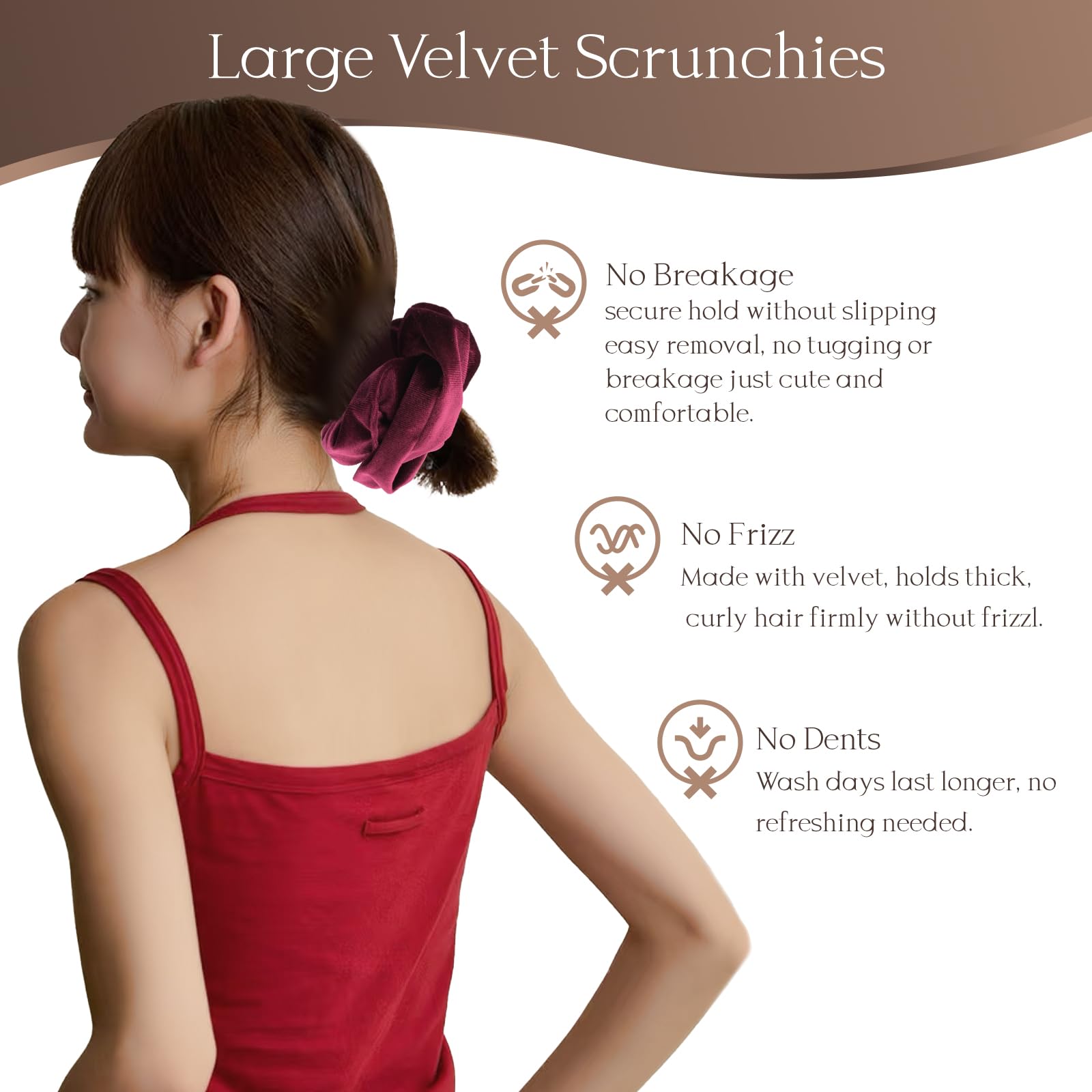 SGQTZDZQ Large Velvet Scrunchies for Women, Soft, Extra-Big Hair Ropes in Black, Navy, Camel, Wine Red - Image 3