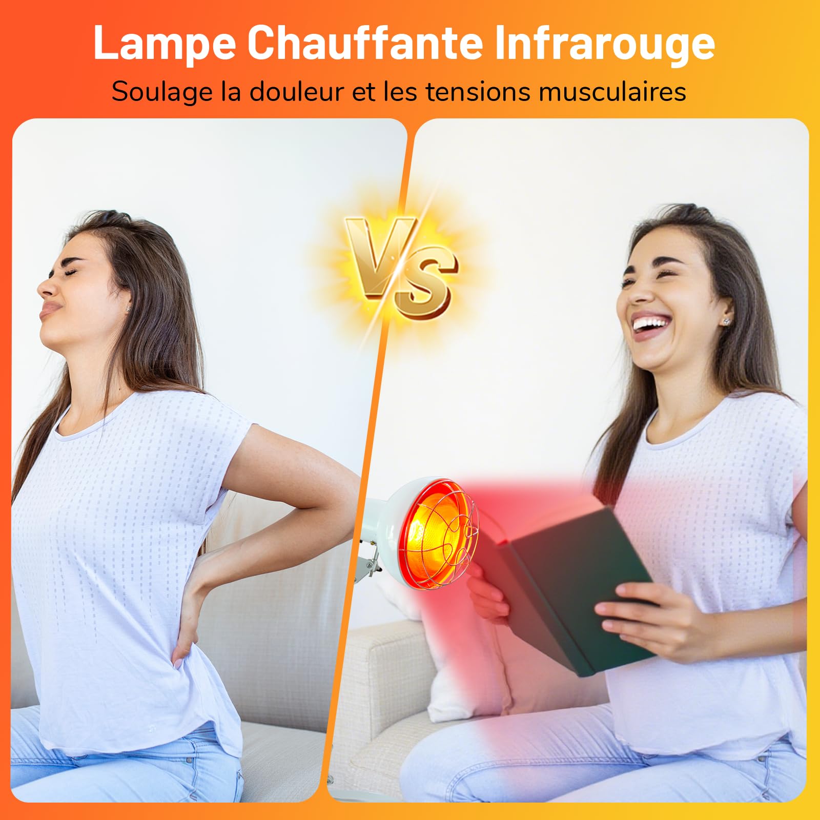 Lampe Infrarouge 150W, TERVON Lampe Infrarouge Chauffante, 10 Niveaux de Température Réglables avec Minuterie, Lampe Chauffante pour Soulager La Douleur