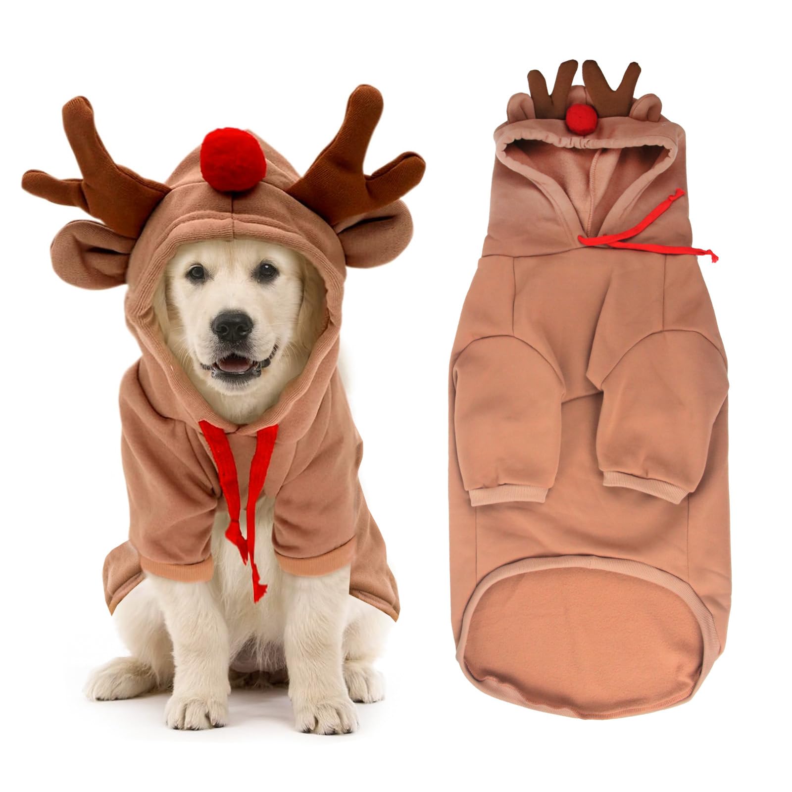 Dog Christmas Outfit, Christmas Pet Clothes Reindeer Xmas Jumpers Hoodie Coat Hat Xmas Pet Outfit Winter Coat for Small Medium Large Dogs (S)