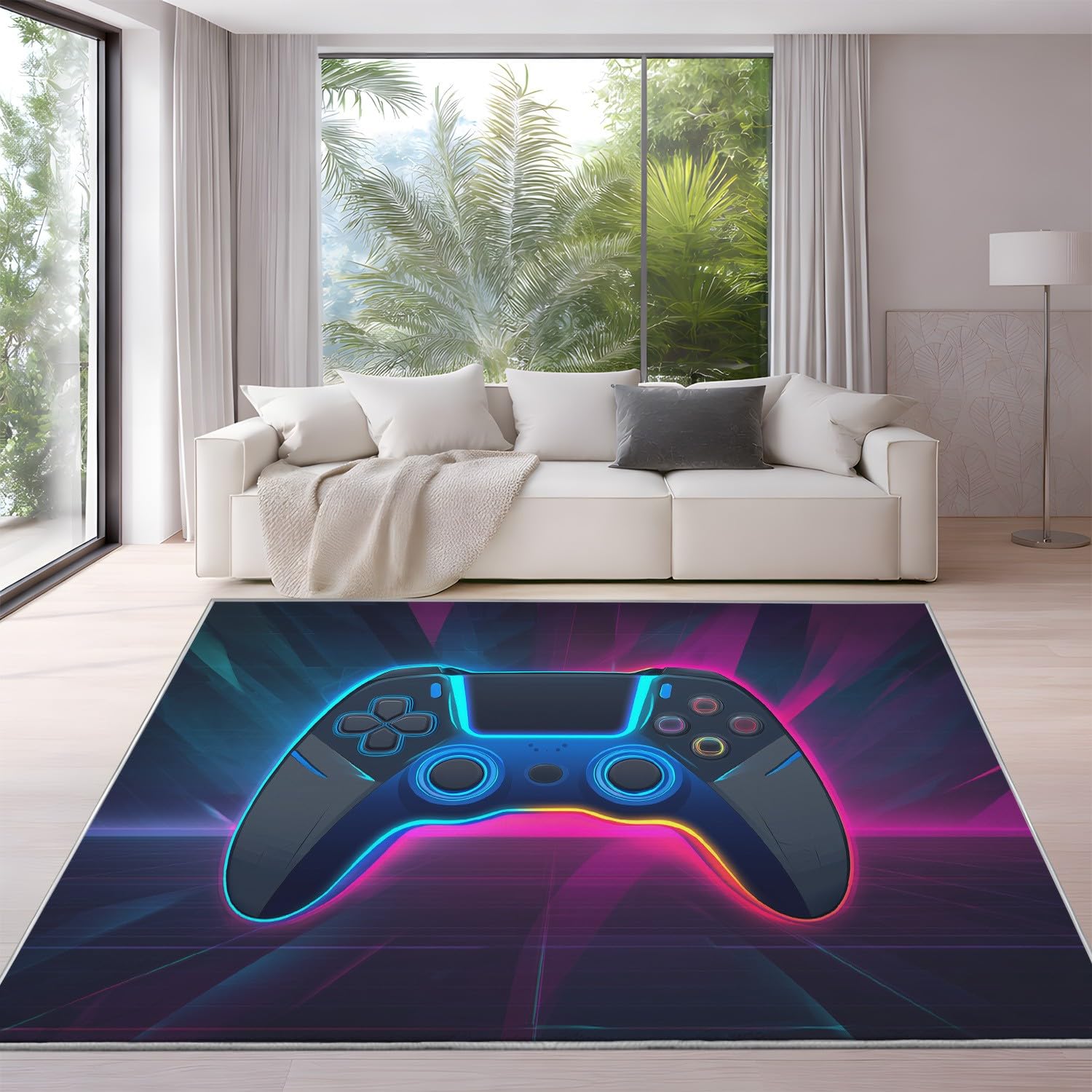 Generico Tappeto per Soggiorno Pelo Corto Lavabile 60 x 90 cm, Morbido Fluffy Effetto Pelliccia Antiscivolo, Sport Esports Controller di gioco Tappeto Salotto Facile da Pulire, Viola bluastro