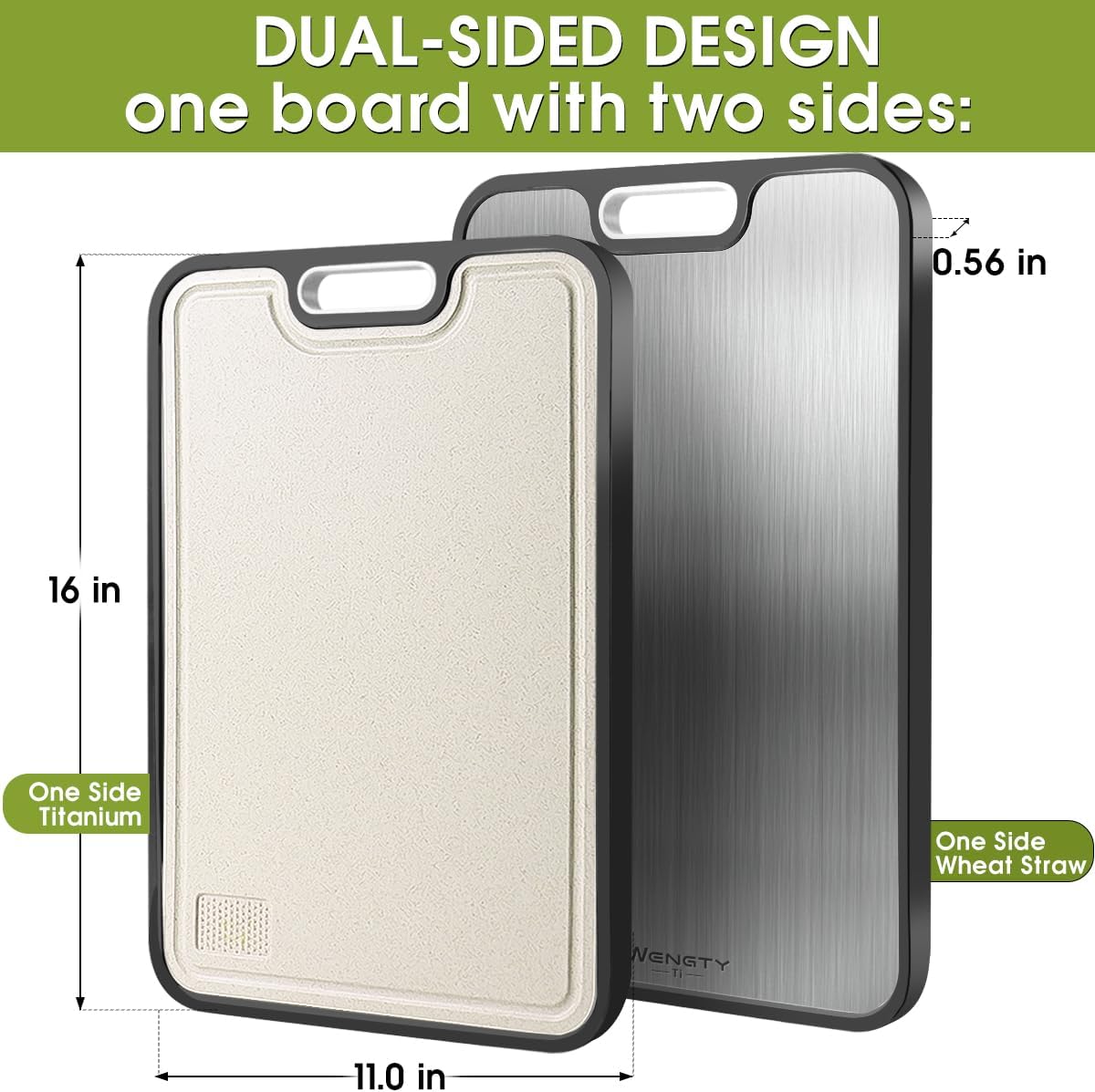 Titanium Cutting Boards for Kitchen, 2-in-1 Double Sided Food-Grade Pure Titanium&Wheat Straw PP, Non-Toxic, Non-Slip, Dishwasher Safe, Ideal for Meat, Vegetables, Fruit(Ti Silvery White, 16"L x 11"W) - Image 4