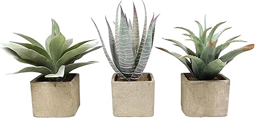 Ebros Gift Juego de 3 suculentas botánicas artificiales realistas en maceta cuadrada de 11 pulgadas de alto, plantas de imitación de helecho,
