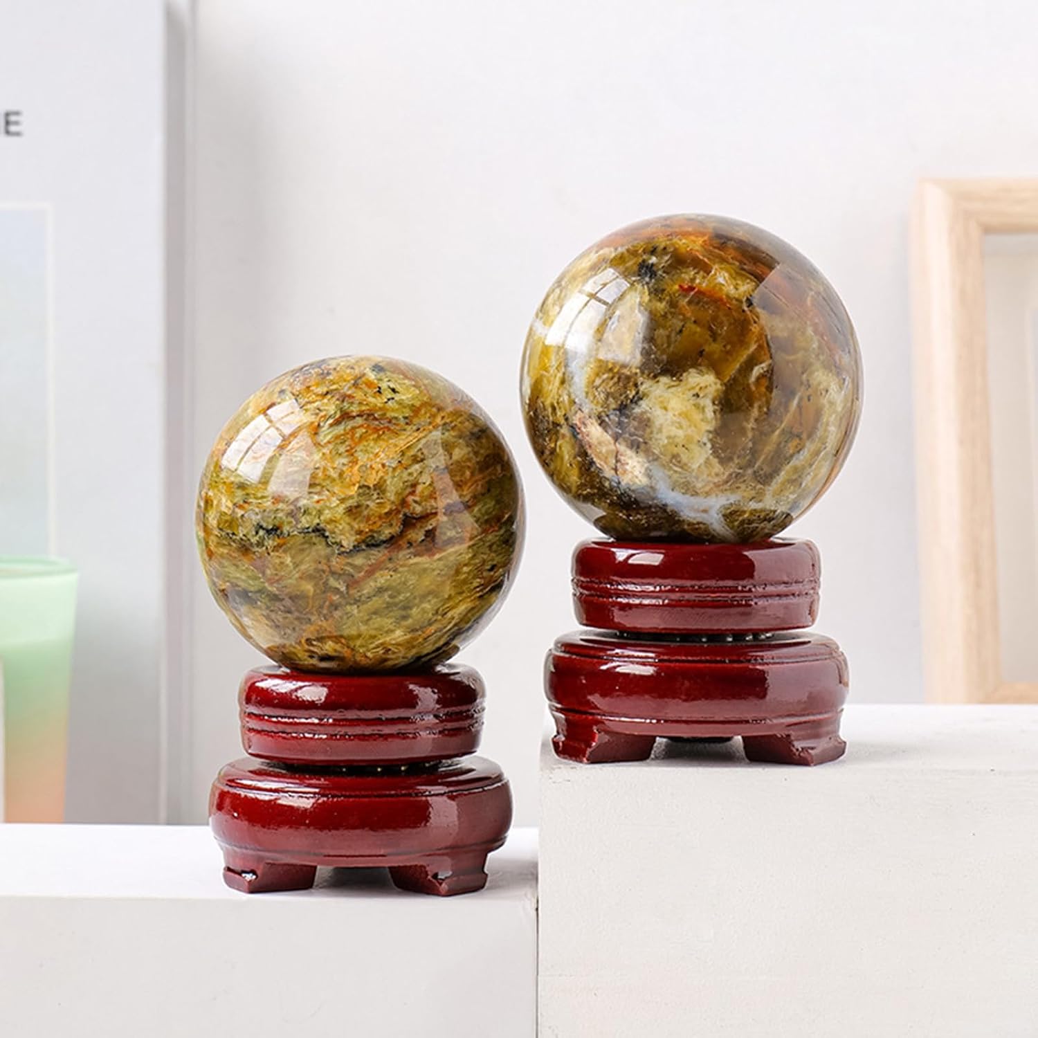 Polished Divination Gemstone Sphere Opal Crystal Ball Ornaments Collecting Crystal Ball Figurine Statue Fengshui Decorations,65~70mm