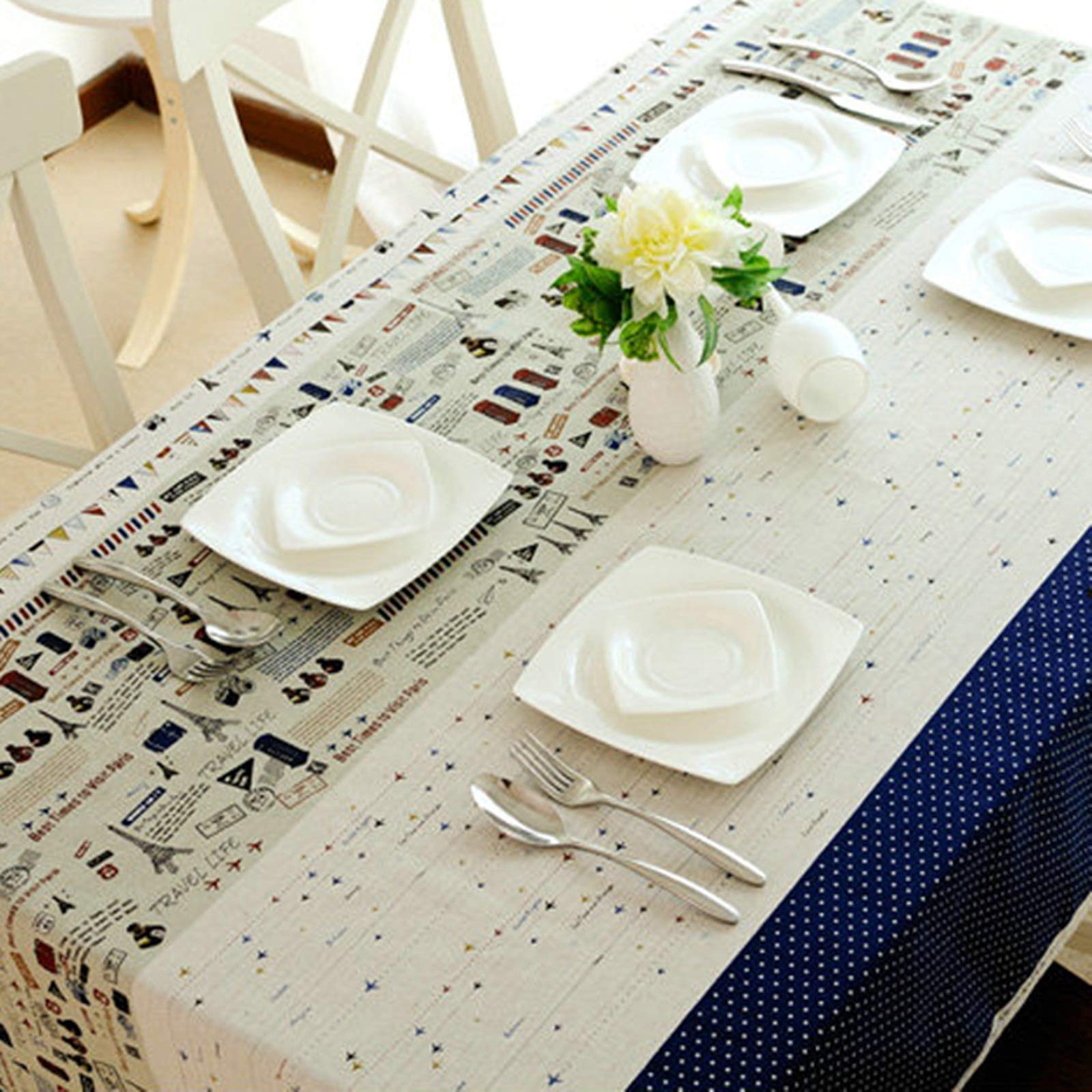 Nappe Flax Picnic 140x200cm en lin blanc et bleu pour vos repas en plein air