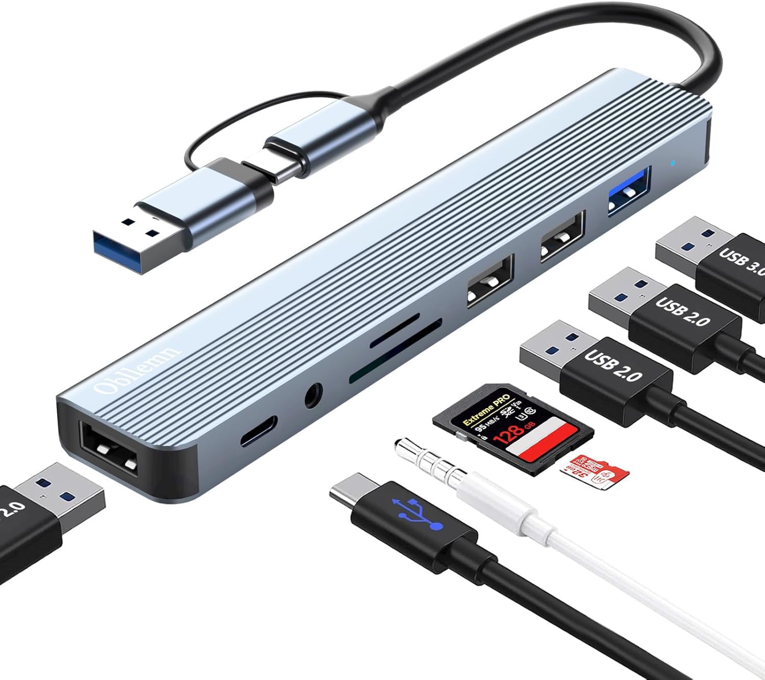 USB C Hub 3.0, 8 in 1 USB Hub 3.0 Multiport Adapter mit SD, TF, USB 3.0, USB 2.0, 3.5 mm Audio Anschlüsse, Hub USB C für MacBook Air/Pro, Galaxy, iPad, Windows usw