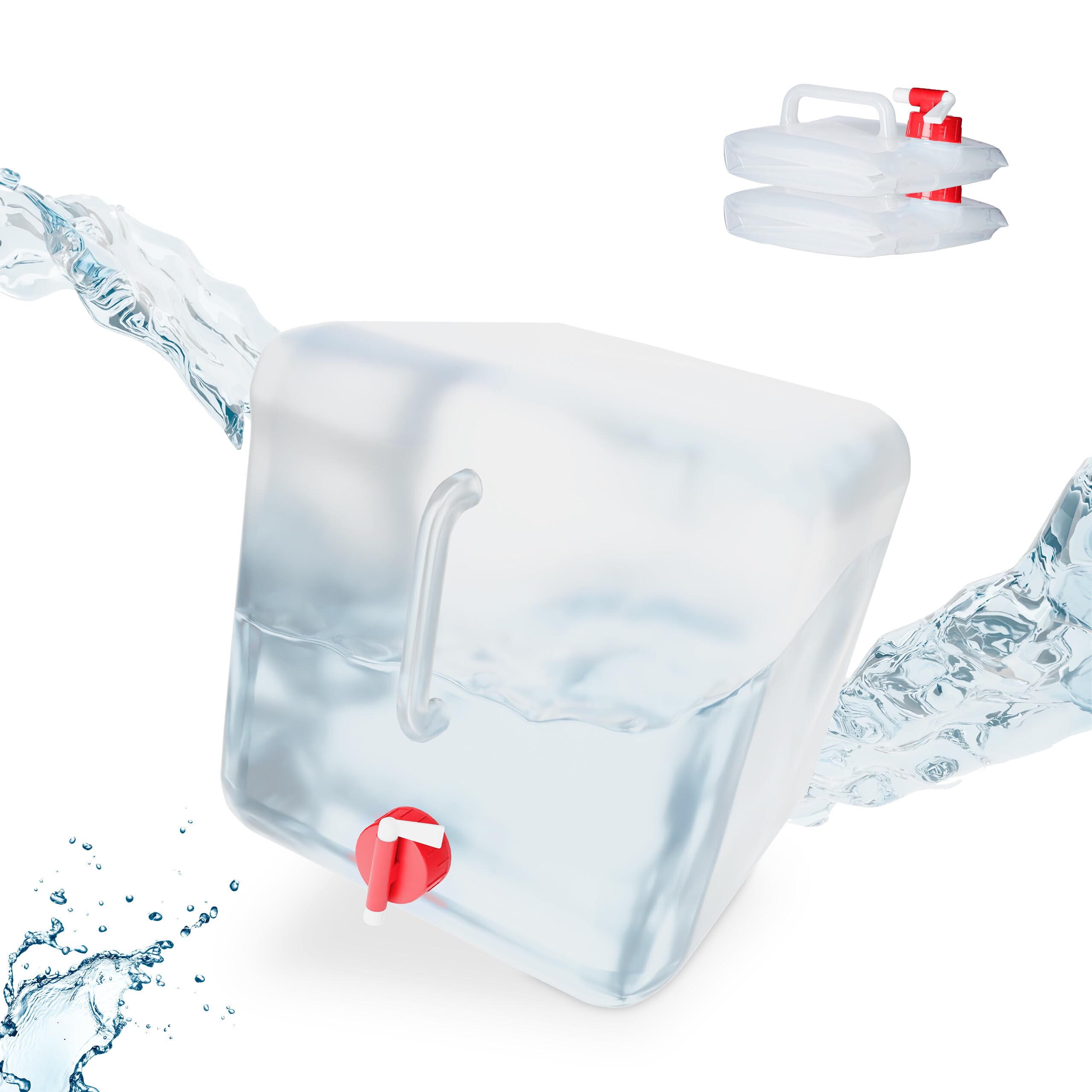 Relaxdays Jerrican d’Eau Pliable, Lot de 3, Volume : 20 l, Robinet, Neutre au goût, sans BPA, Transparent/Rouge