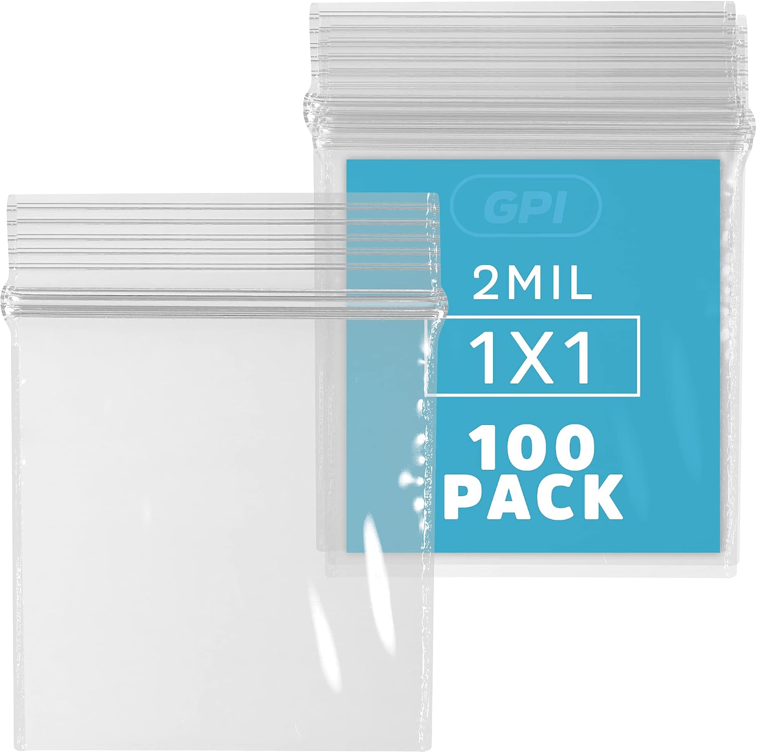 GPI - 1" x 1" Tiny Zip Bags, Clear Plastic Reclosable Jewelry Bags, 2 Mil Thick, with Resealable Zip Top Lock for Jewelry, Pills, Meds, Powders, Beads, Seeds, etc. - 100 Pack