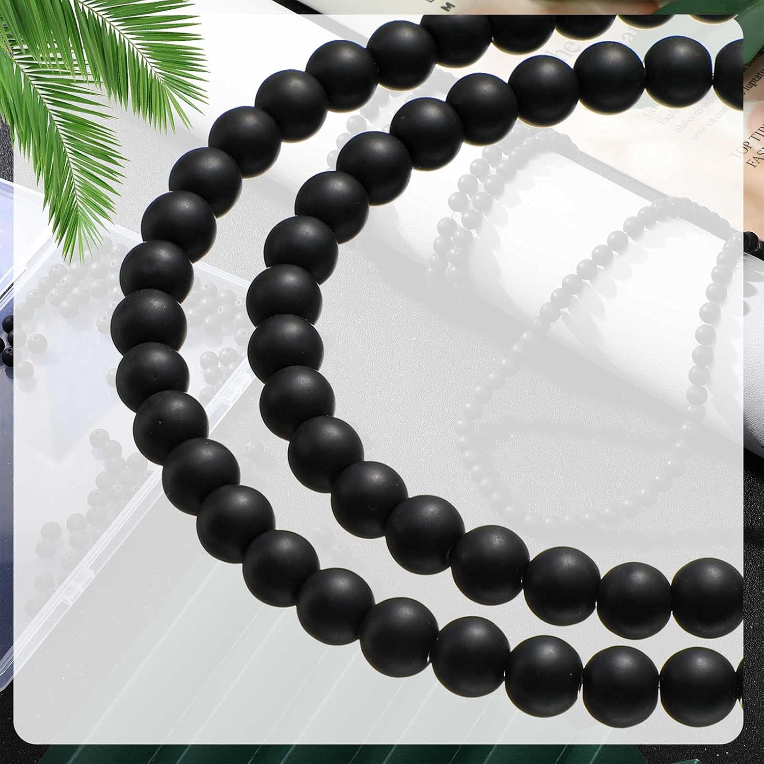 Ecally 300 Pieces Black Matte Onyx Beads Natural Black Agate Round Beads Frosted Onyx Gemstone Loose Beads for Bracelet Necklace Jewelry DIY Making (8 mm)