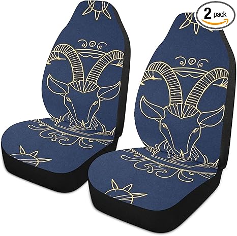 Gold Zodiac Sign Aries Navy Blue Decorative car seat Covers Front for Women Washable SUV seat Covers Cover para asientos de carros Set of 2