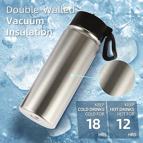 Miniatura 2 de Volhoply Botella de agua aislada de 18 onzas a granel, paquete de 4 botellas de agua de acero inoxidable para niños con popote, botella de agua