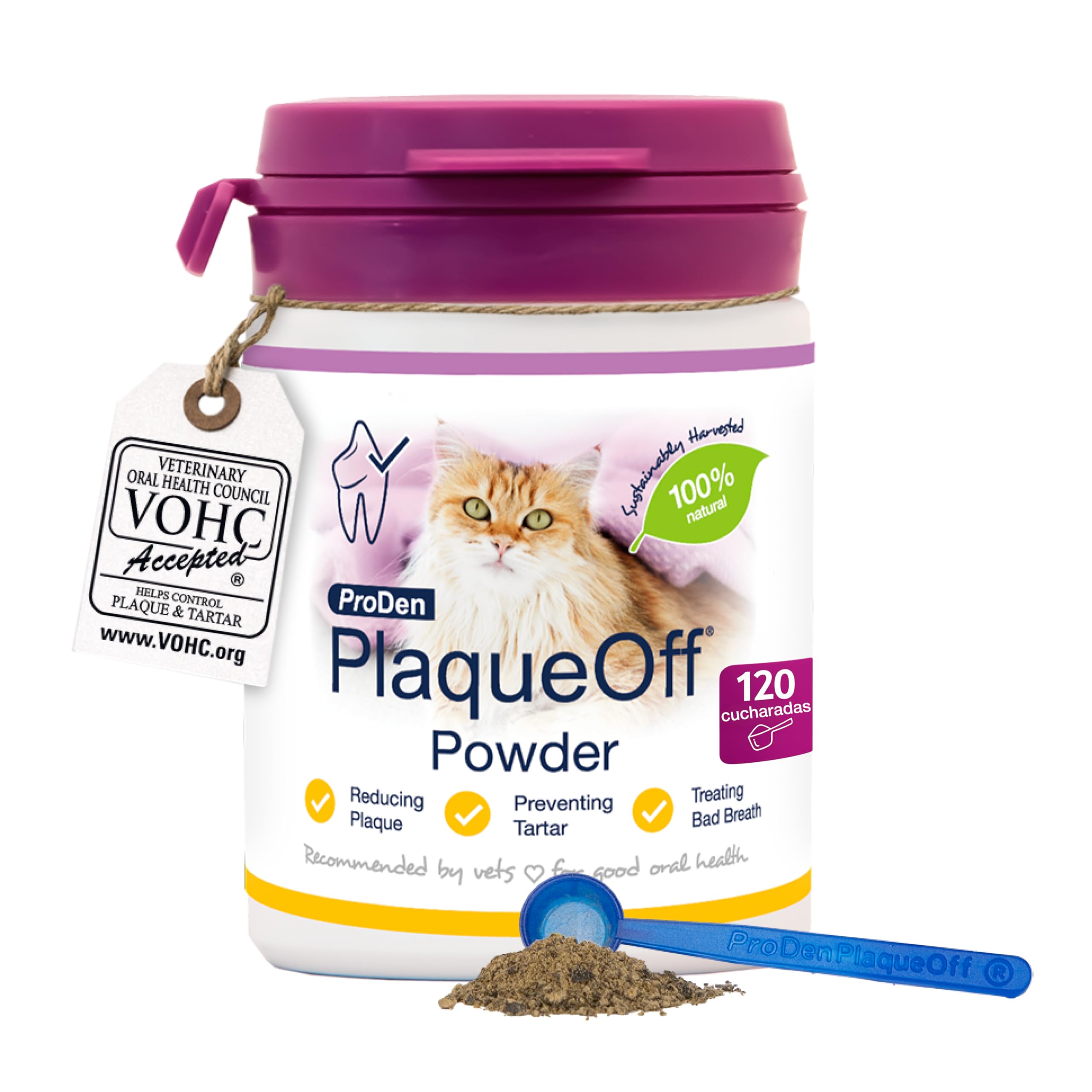 ProDen PlaqueOff Polvo para Gatos 40g – Limpiador Dental 100% Natural, Formula Gatos Exigentes, Ayuda a Eliminar Placa, Sarro y Mal Aliento, hasta 4 Meses de duración