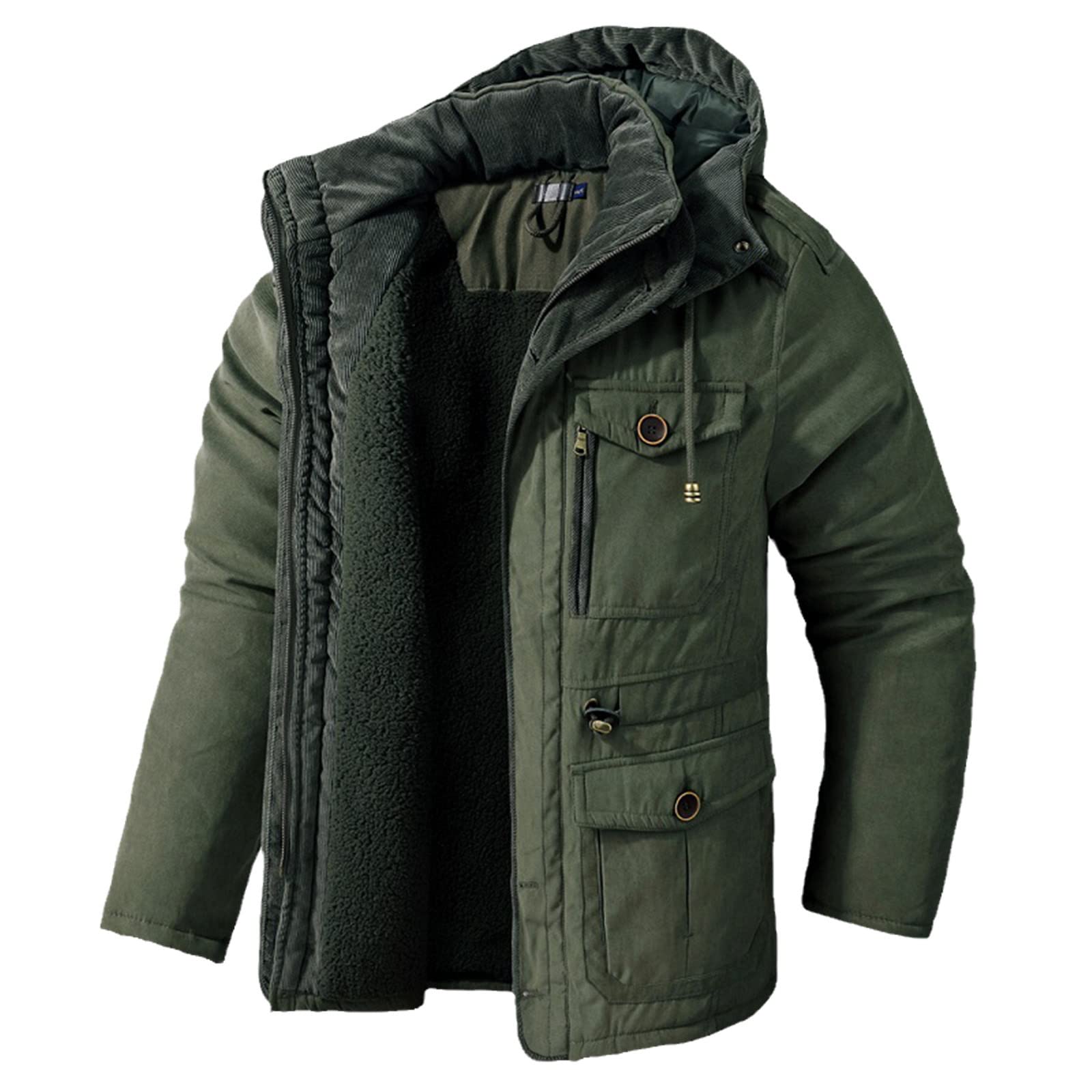 Parka d'hiver homme chaude à capuche vert militaire taille M - 8