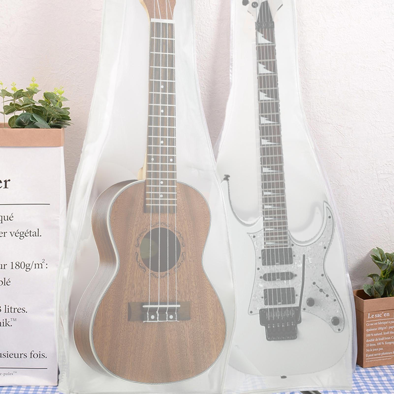 Gitarren-Staubhülle - Transparent Gitarrengehäuse, transparente matte Instrumentenhülle | Waschbare Staubschutzhülle Gitarrentasche, passt auf Akustikgitarrenhülle Vielseitige silberfarbene