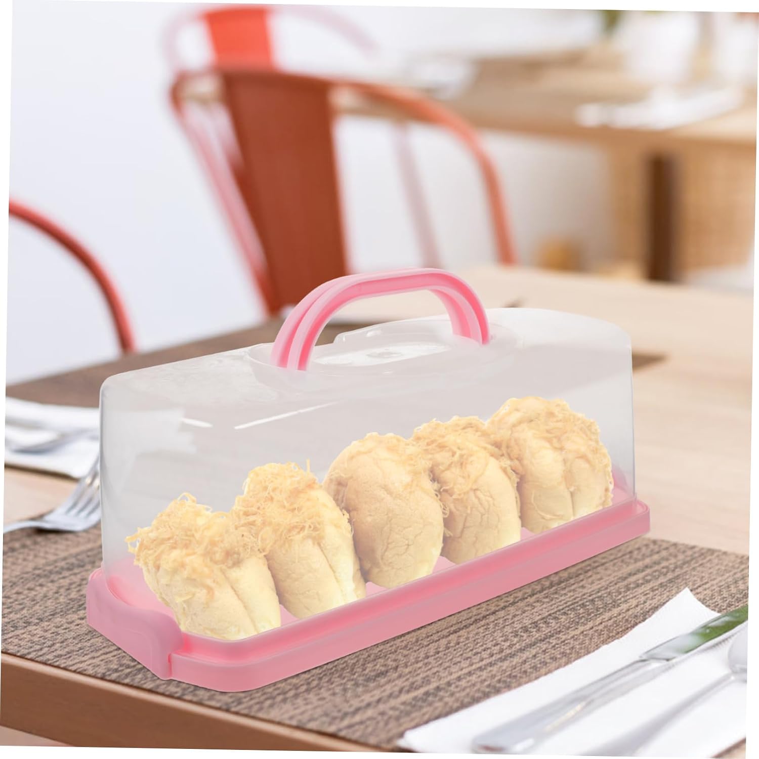 GLEAVI Pink Reusable Loaf Cake Carrier Box for Shops and Tea Houses