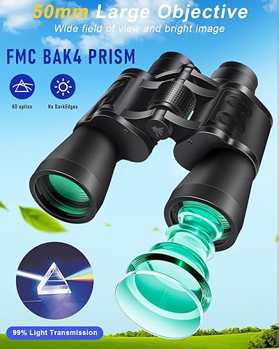 Vista 4 de 20x50 prismáticos de alta potencia para adultos, prismáticos claros y duraderos para observación de aves, turismo, observación de vida silvestre