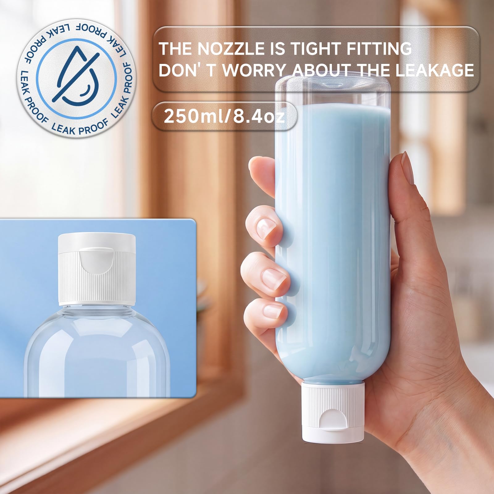 Trendbox Lot de 30 flacons transparents avec couvercle à rabat sans BPA pour shampoings, lotions et huiles de massage 250 ml