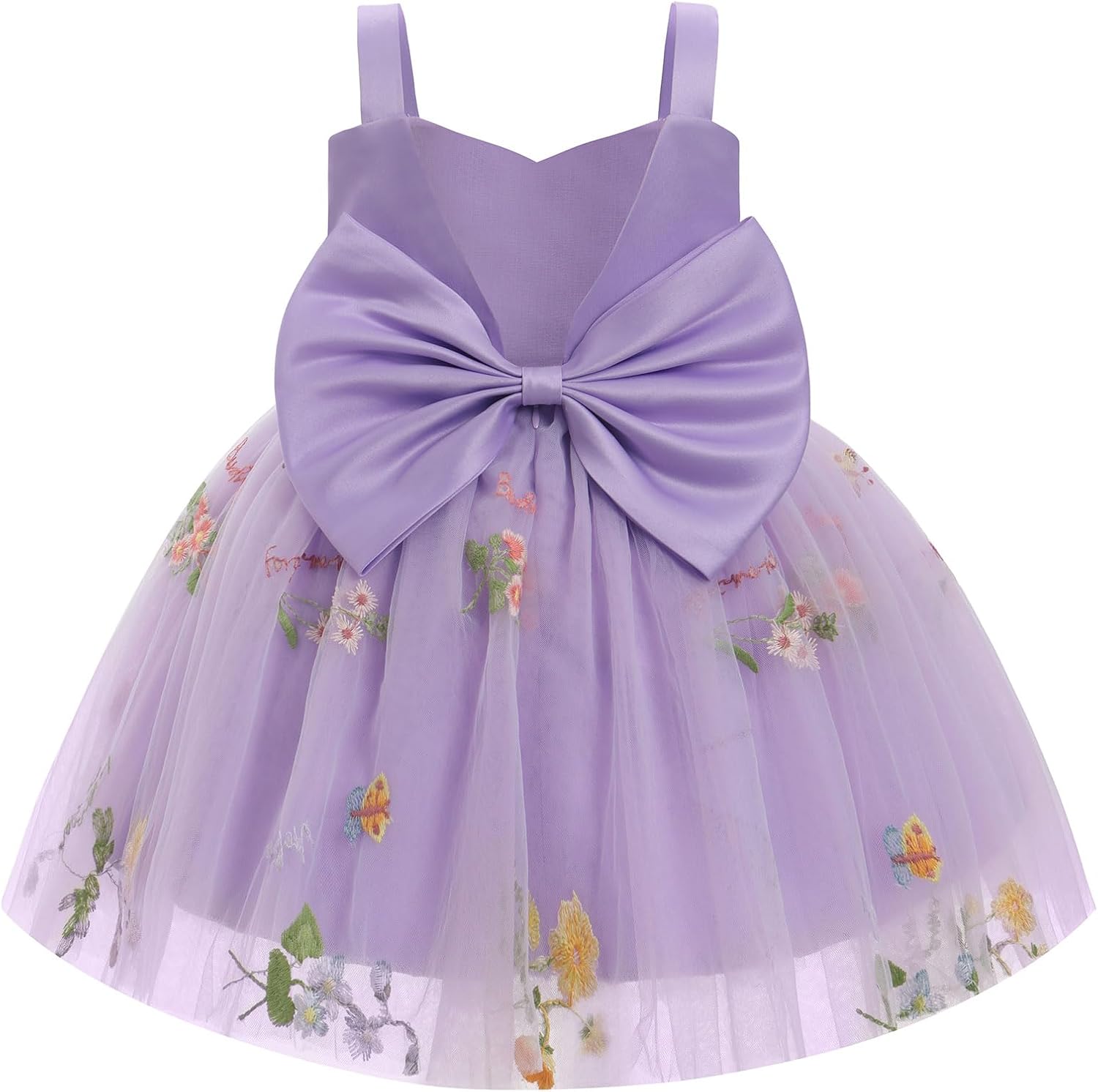 ODASDO Toddler Baby Kids Girls Spaghetti Strap Bowknot Floral Embroidery Tulle Tutu Princess Dresses for Wedding Party