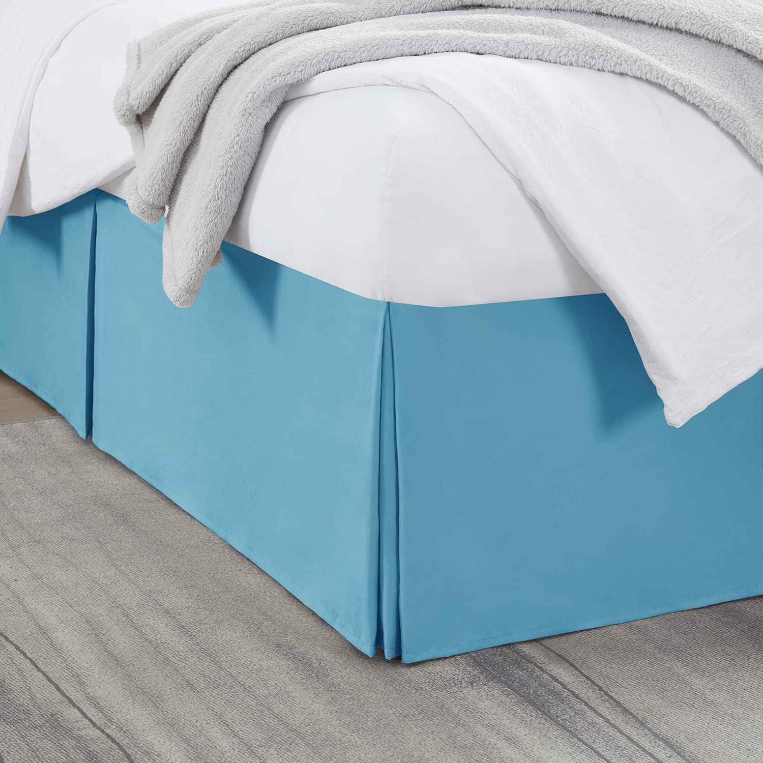 Nestl Beach Blue Full XL Bed Skirt - Full XL Size Bed Skirt 14 Inch Drop - Brushed Microfiber Bed Skirts - Hotel Quality Pleated Bed Skirt - Shrinkage &amp; Fade Resistant