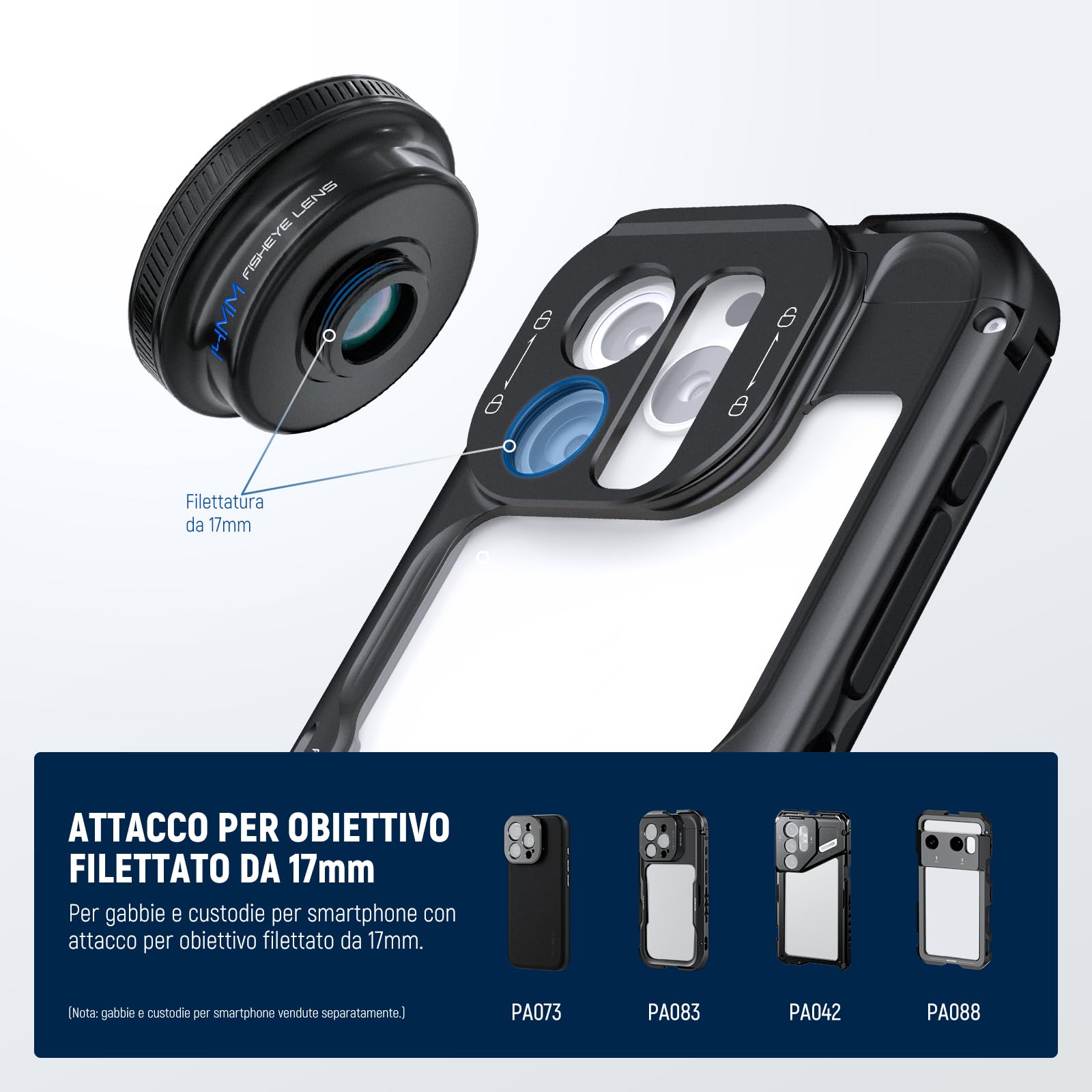 NEEWER Obiettivo Fish Eye VR da 14mm 170° con Clip Filettata da 17mm, Vista Panoramic Fisheye per Streaming, Paesaggi Esterni, Compatibile con iPhone 17 16 Pro Max Android S25 Ultra, LS-77