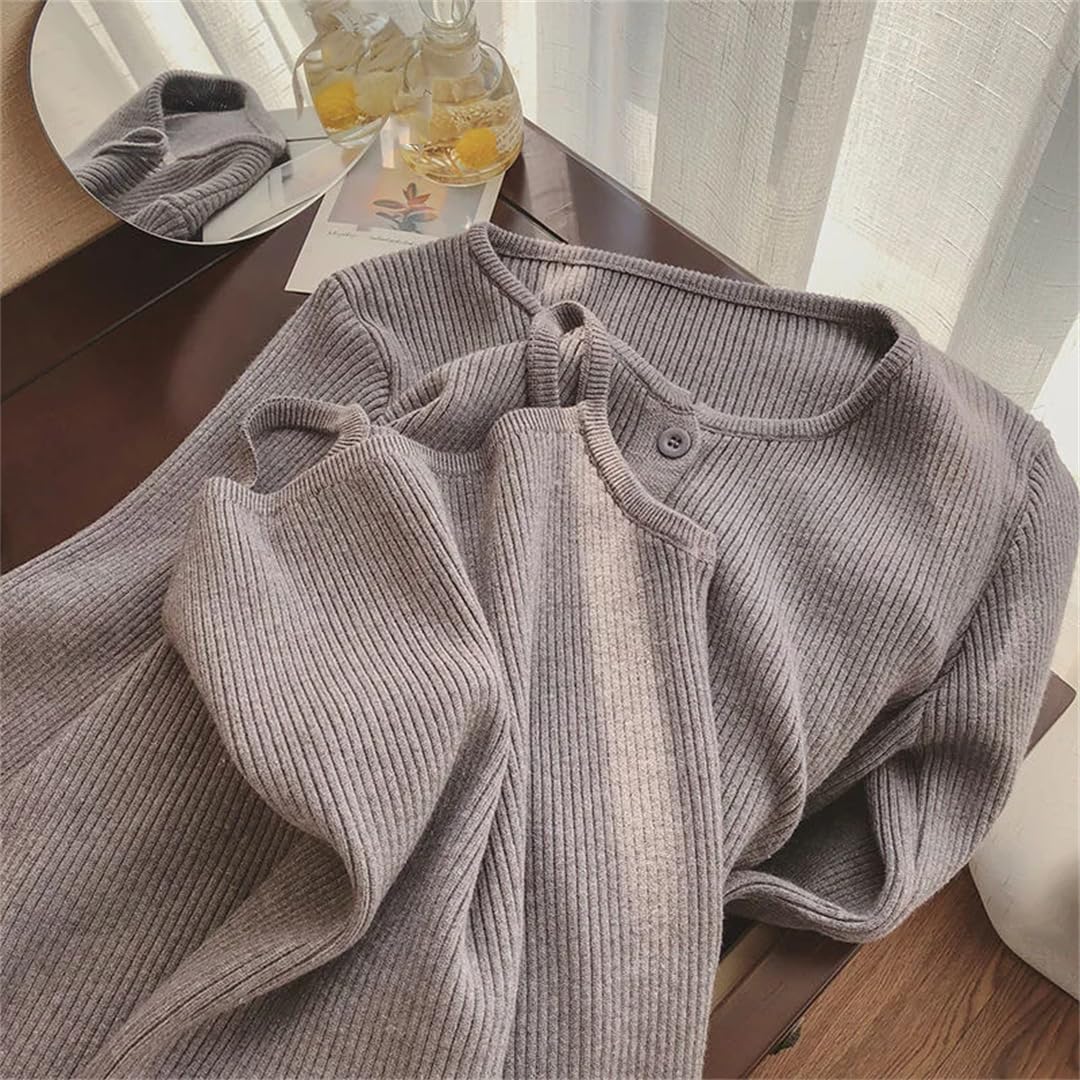 Einreihiges Damen-Tanktop und Strickjacke, zweiteiliges Set
