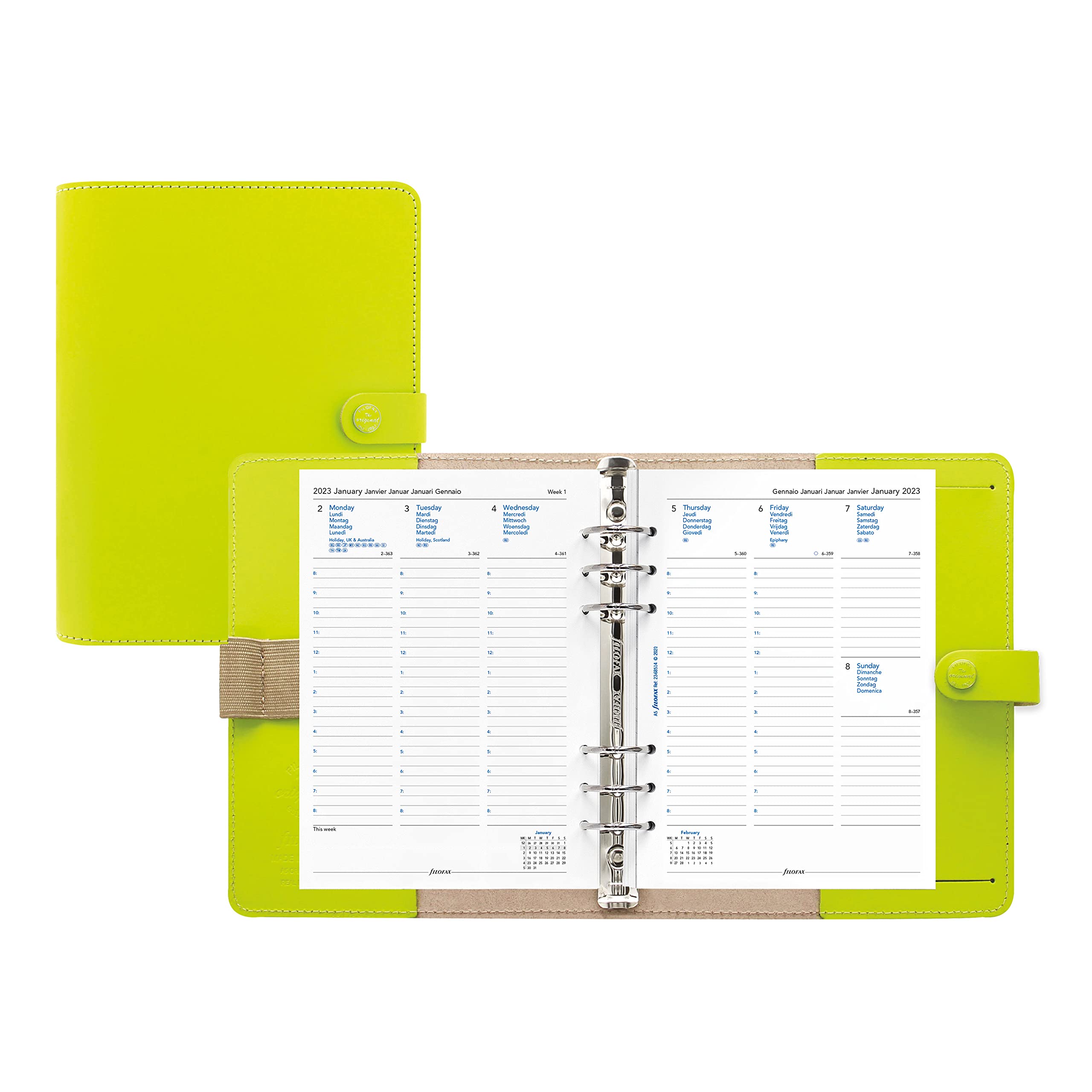 Filofax The Original Organizer, A5 Size, Black - Leather, Six Rings, Week -to-View Calendar Diary, Multilingual, 2025 (C022509-25 - View #11