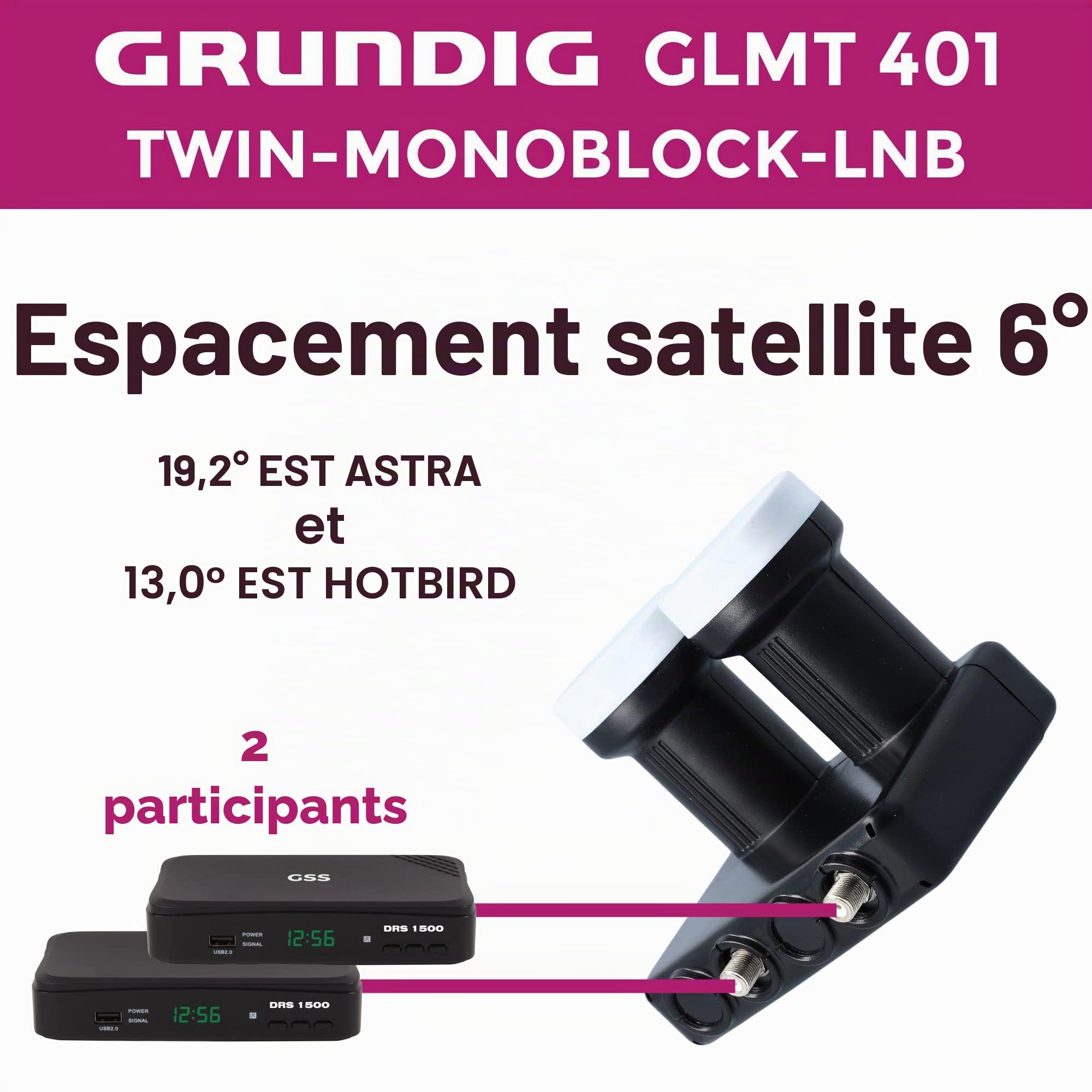 [ Test très bien, note 1.2 *] GSS Grundig Monobloc Twin LNB ASTRA Hotbird pour 2 participants & 2 satellites, 2 voies LNC HD 4K pour connexion directe (téléviseur, récepteur satellite) LMB pour