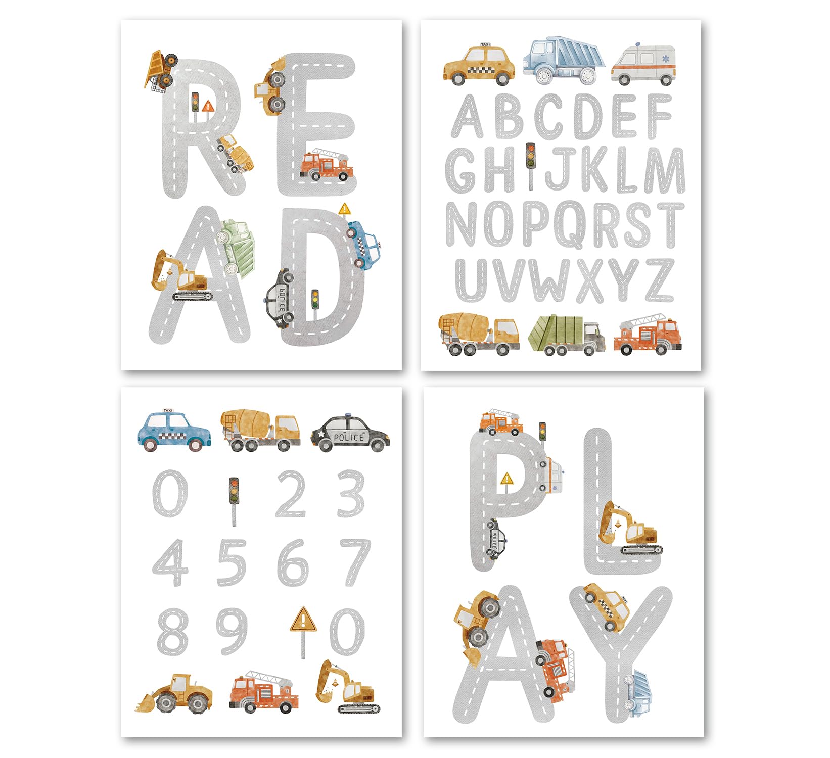 foedor Toddler Learning Posters Hanger Frame,abc Chart wall Art Alphabet Poster for toddlers,Car Wall Art Decor, Playroom Wall Art,Toddler Boy Room